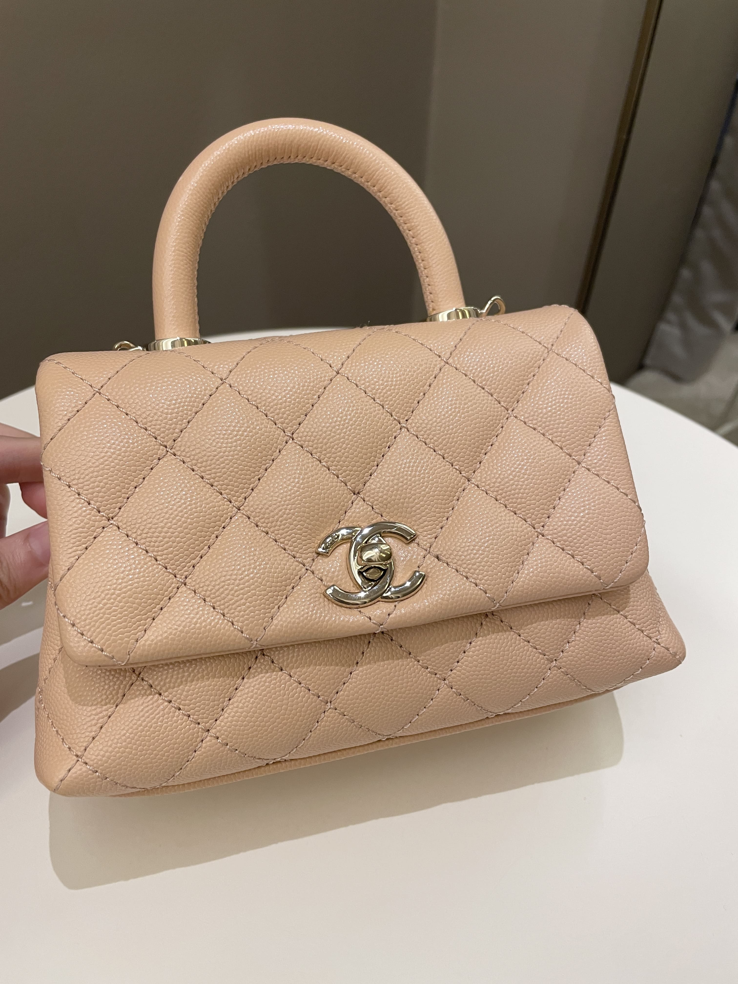 Chanel Quilted Coco Handle Mini Peachy Pink Caviar