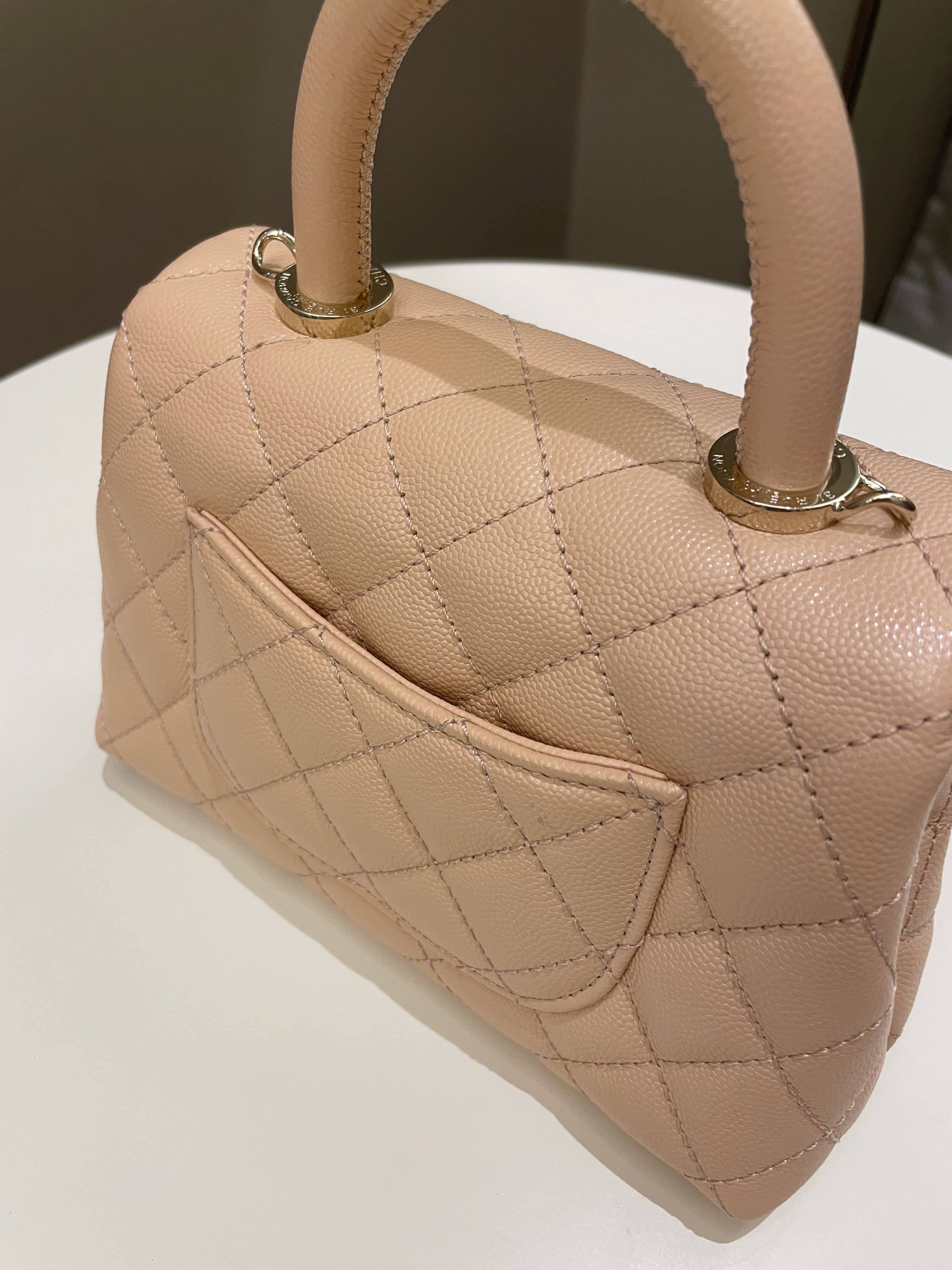 Chanel Quilted Coco Handle Mini Peachy Pink Caviar