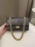 Chanel 2.55 225 Chevron Reissue Double Flap Dark Grey Aged Calfskin