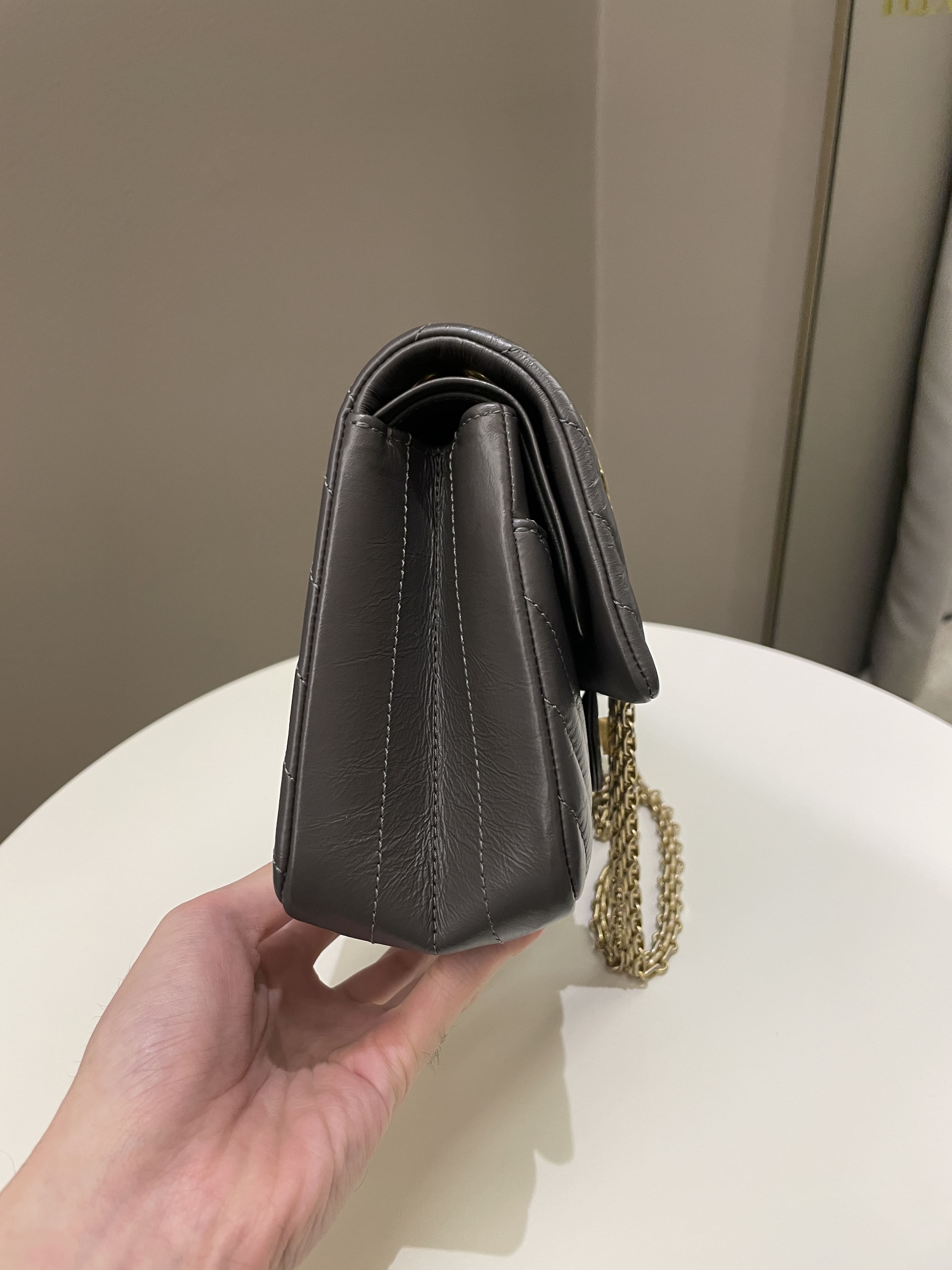 Chanel 2.55 225 Chevron Reissue Double Flap Dark Grey Aged Calfskin