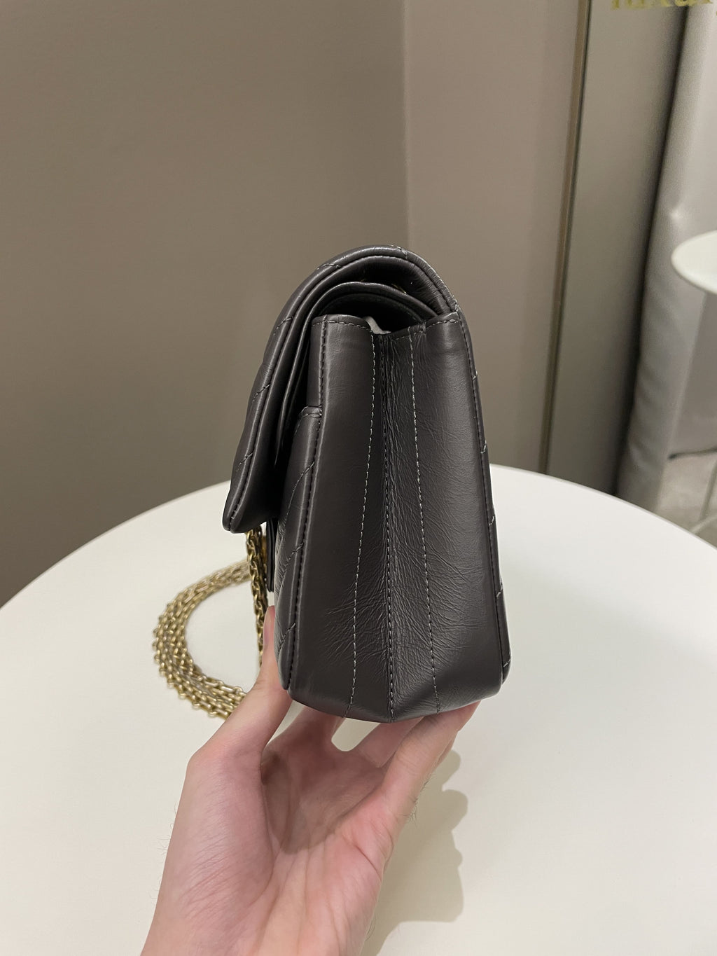 Chanel 2.55 225 Chevron Reissue Double Flap Dark Grey Aged Calfskin