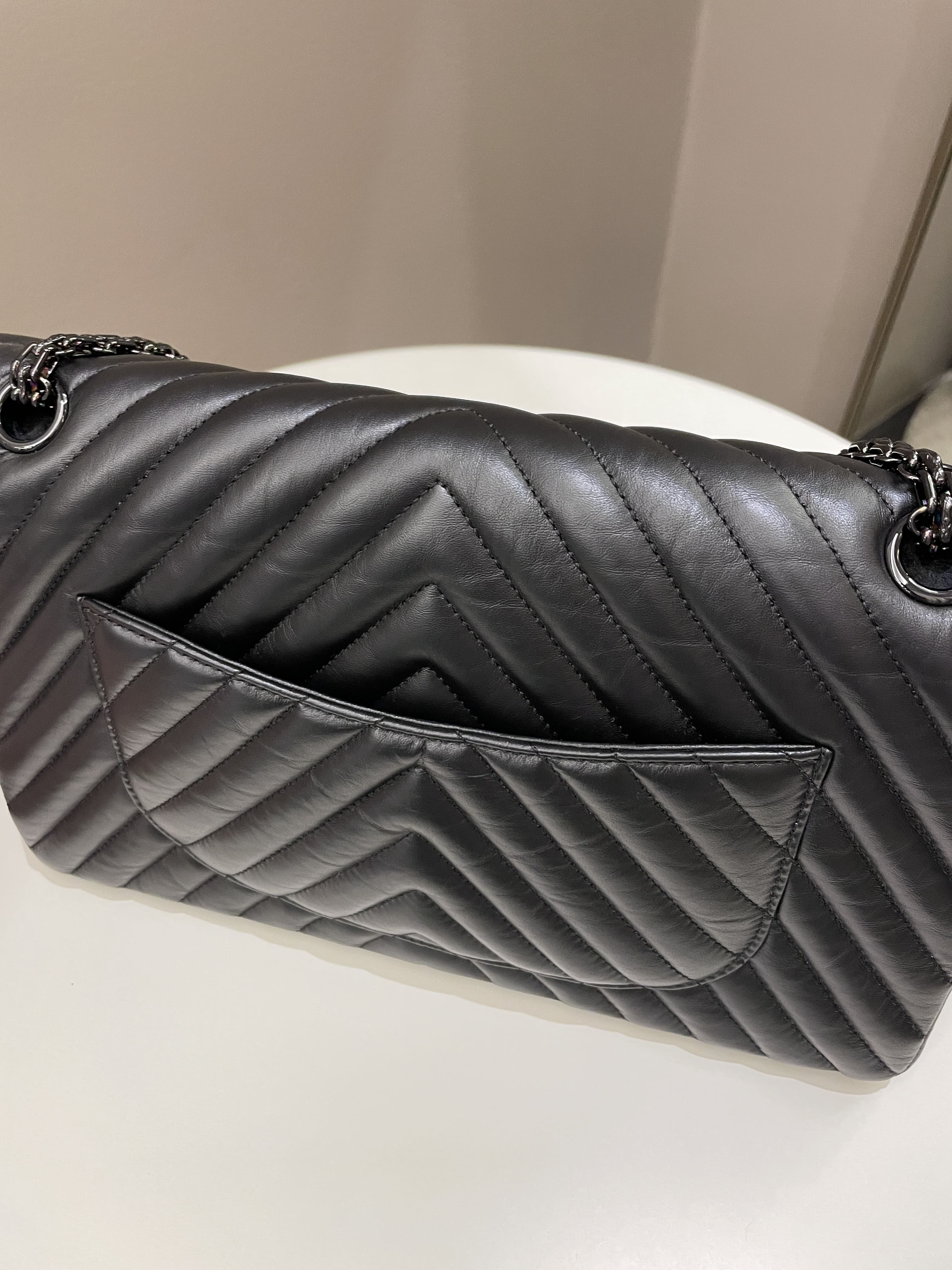 Chanel 2.55 226 So Black Chevron Reissue Double Flap Black Aged Calfskin