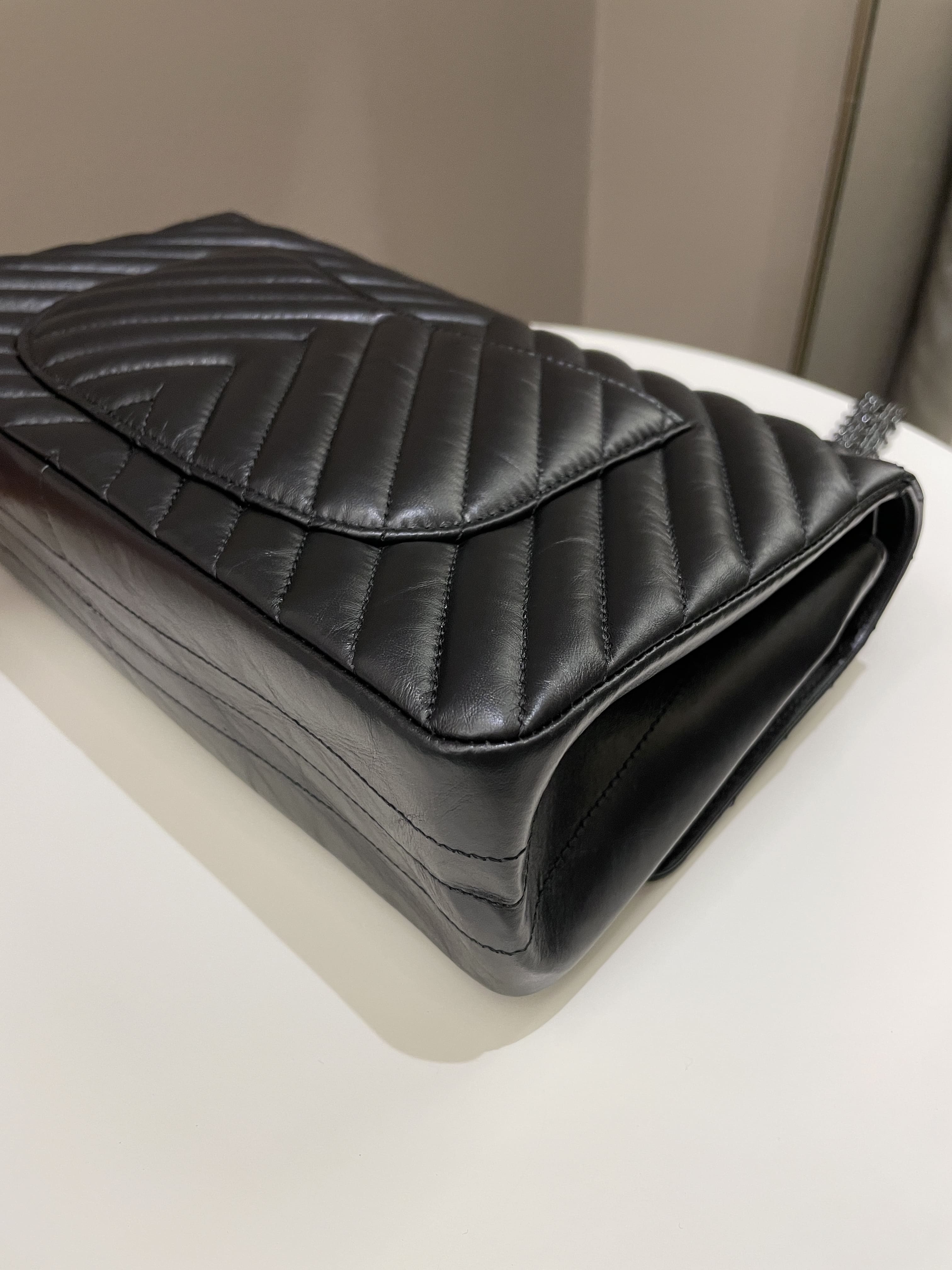 Chanel 2.55 226 So Black Chevron Reissue Double Flap Black Aged Calfskin