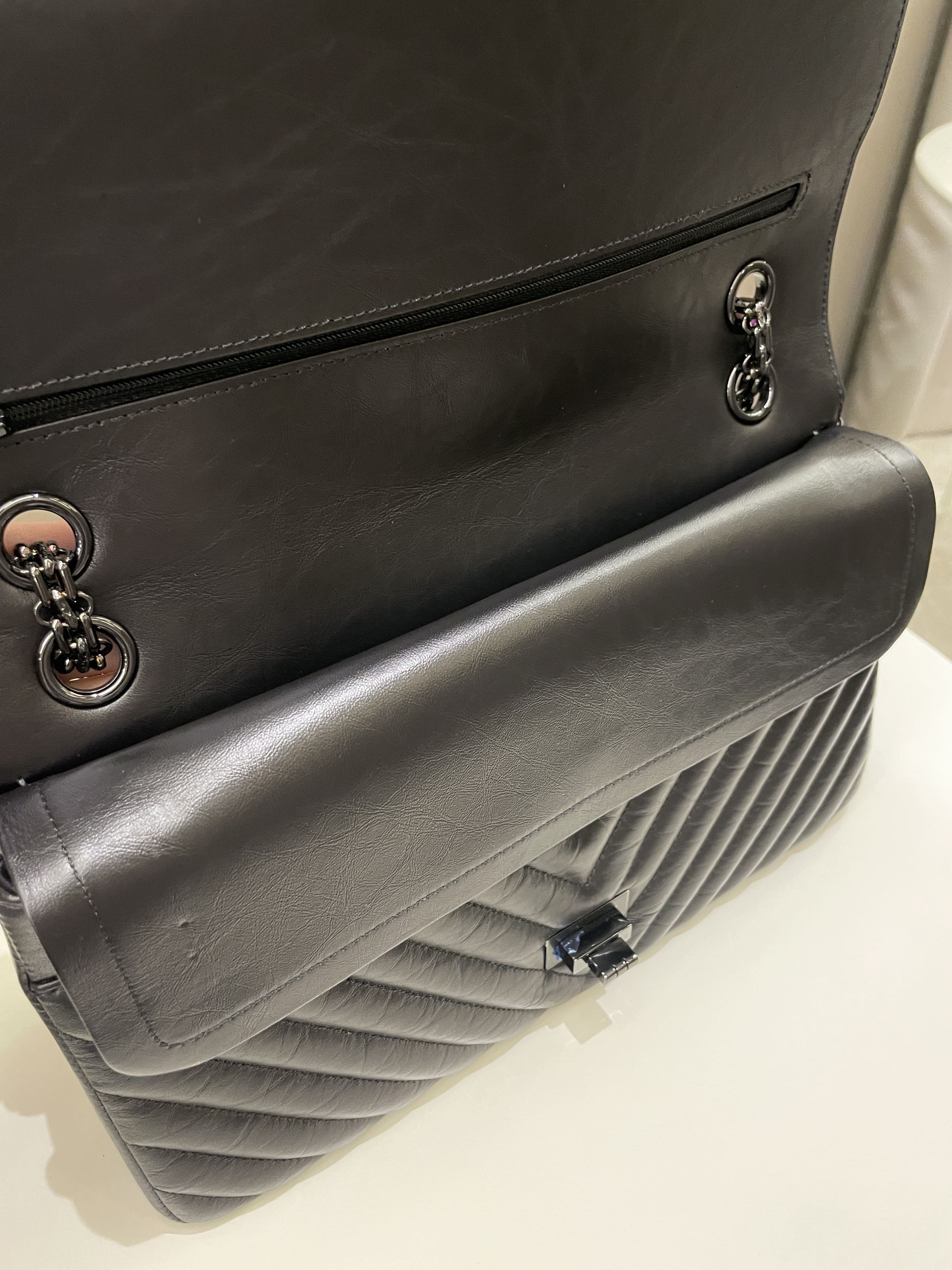 Chanel 2.55 226 So Black Chevron Reissue Double Flap Black Aged Calfskin
