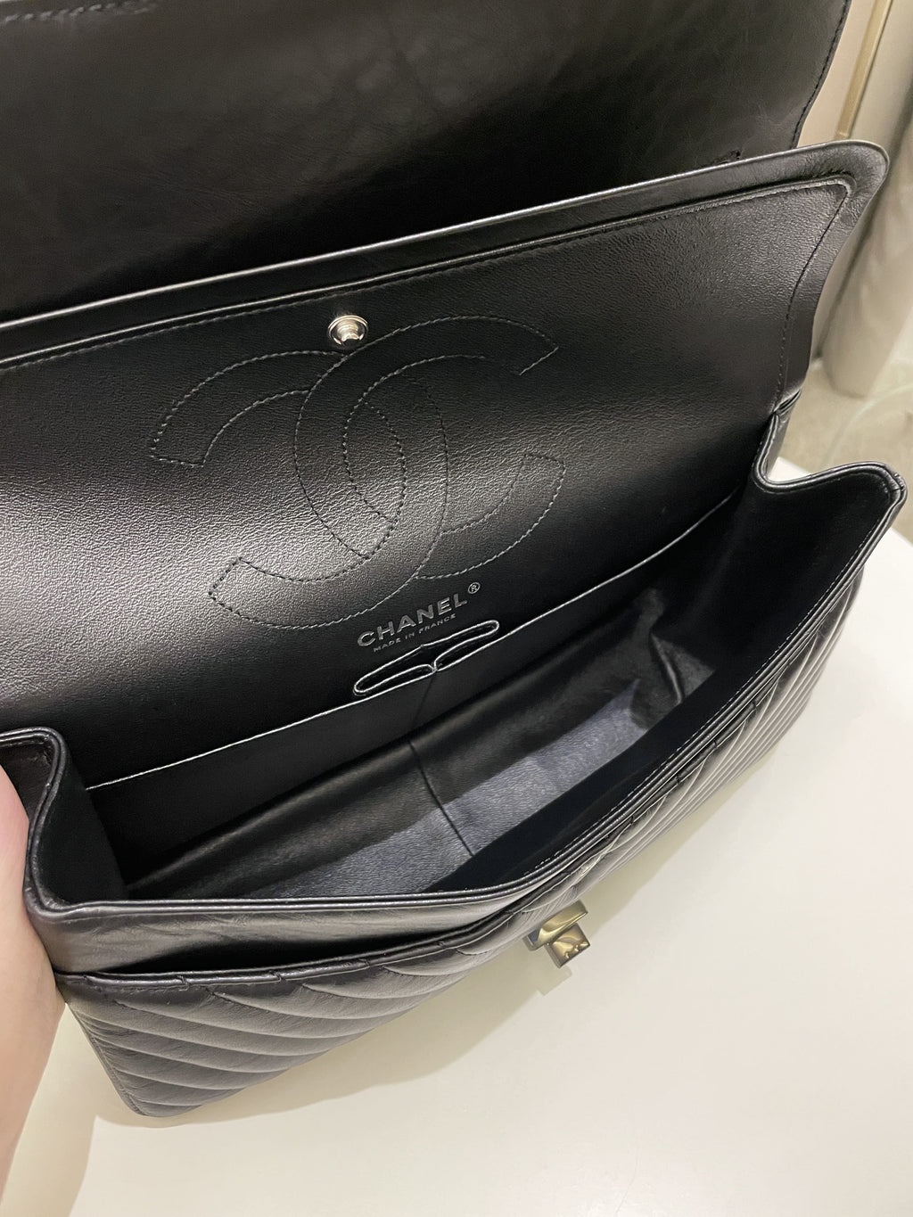 Chanel 2.55 226 So Black Chevron Reissue Double Flap Black Aged Calfskin