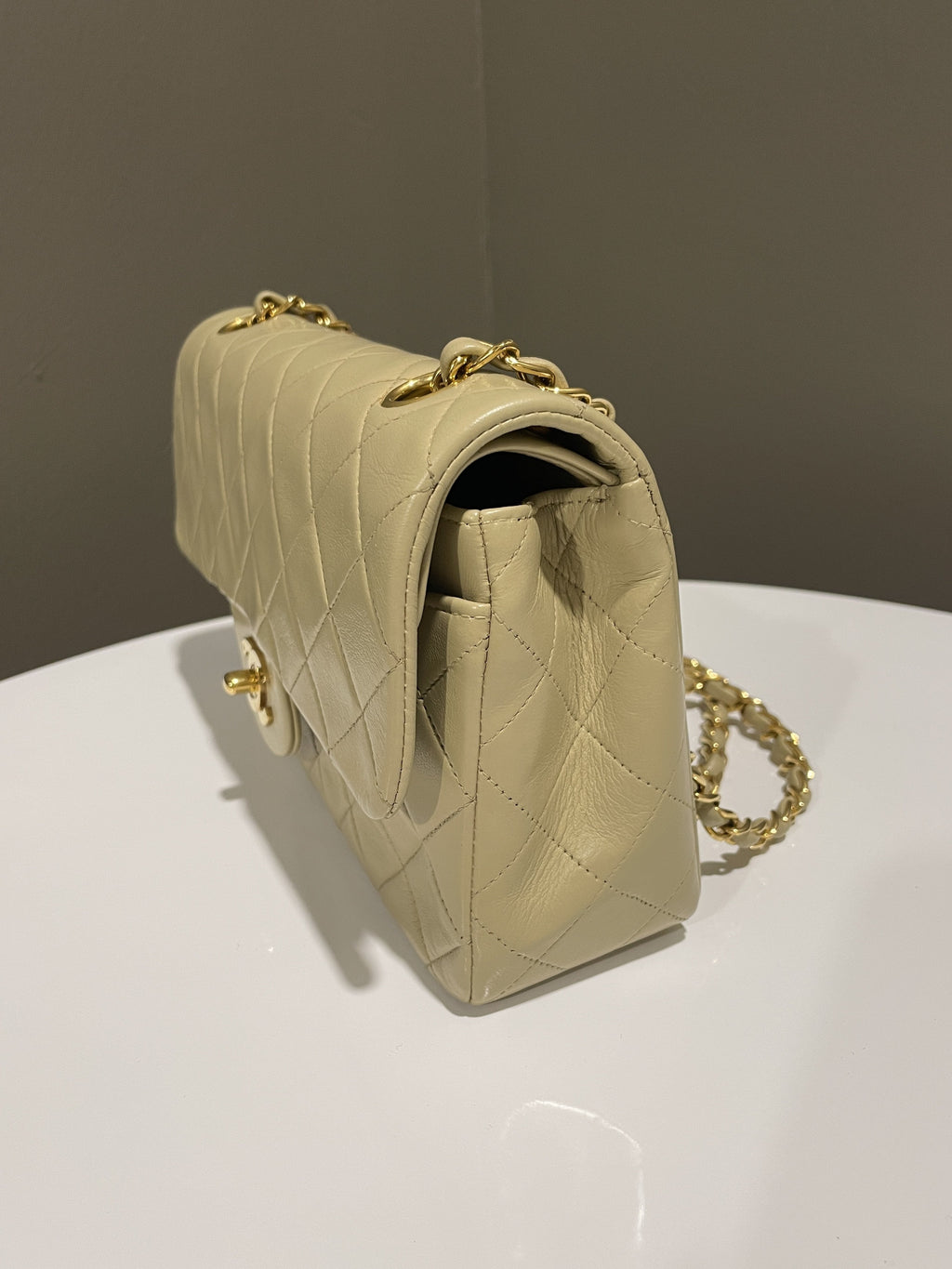 Chanel Vintage Classic Quilted Small Double Flap Beige Lambskin