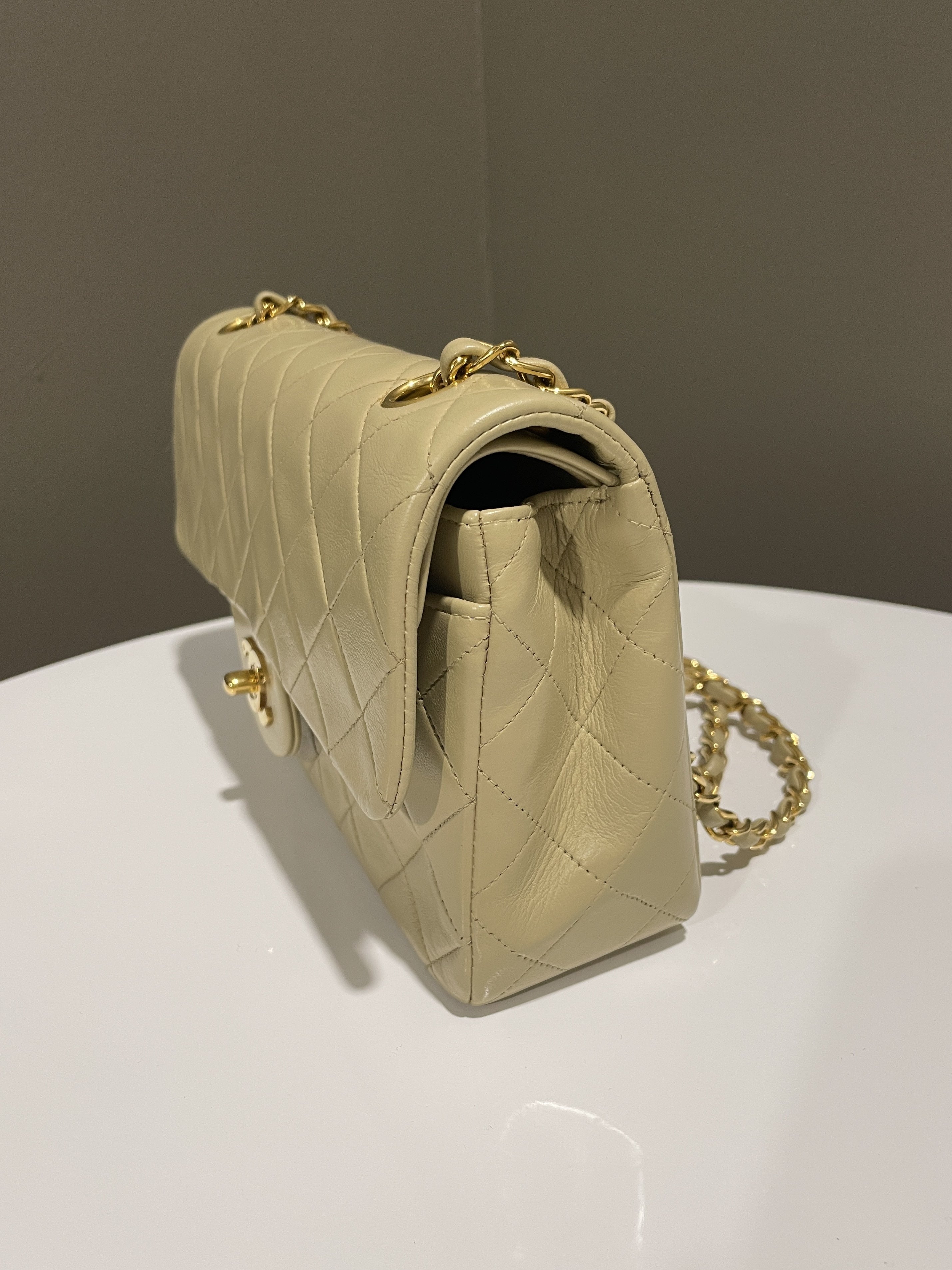Chanel Vintage Classic Quilted Small Double Flap Beige Lambskin