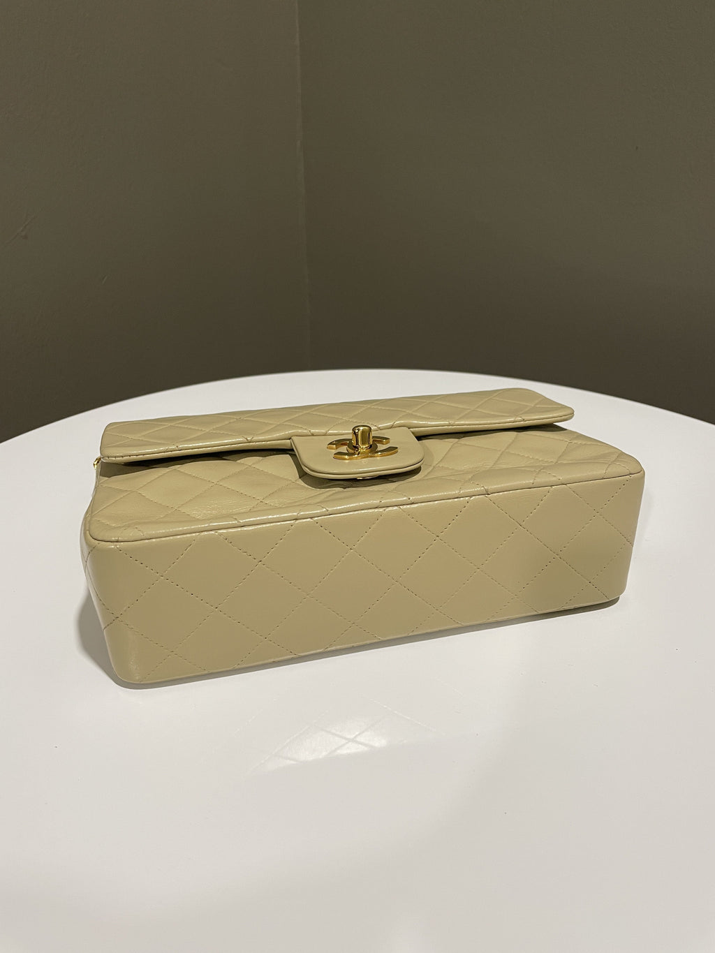 Chanel Vintage Classic Quilted Small Double Flap Beige Lambskin