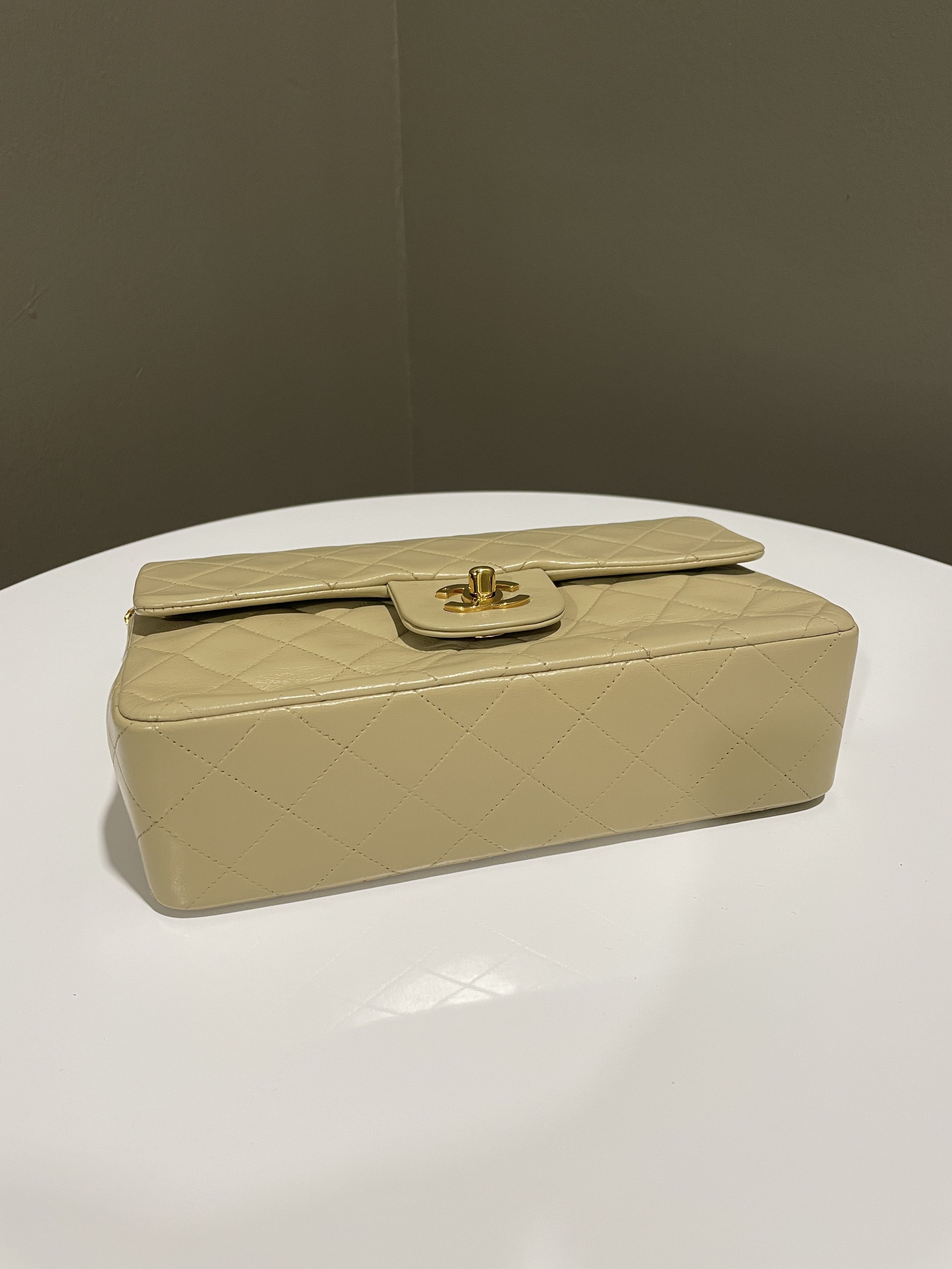 Chanel Vintage Classic Quilted Small Double Flap Beige Lambskin