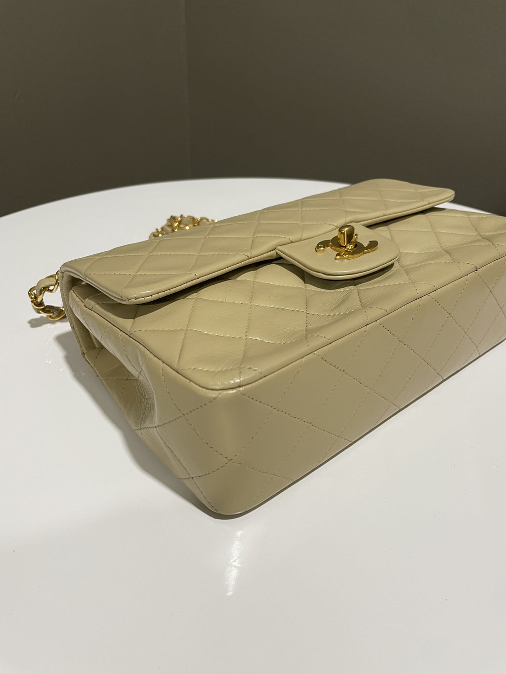 Chanel Vintage Classic Quilted Small Double Flap Beige Lambskin