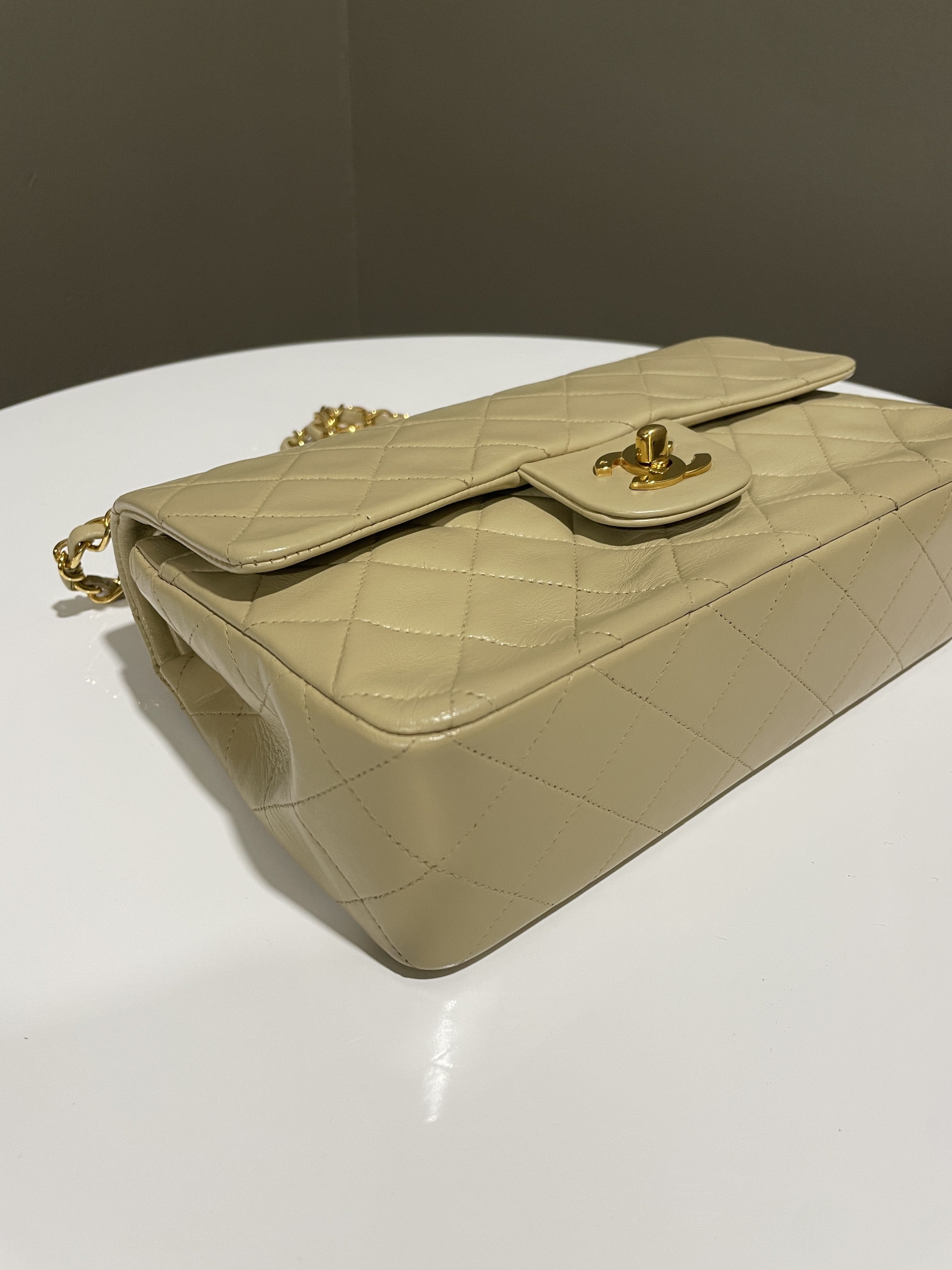 Chanel Vintage Classic Quilted Small Double Flap Beige Lambskin
