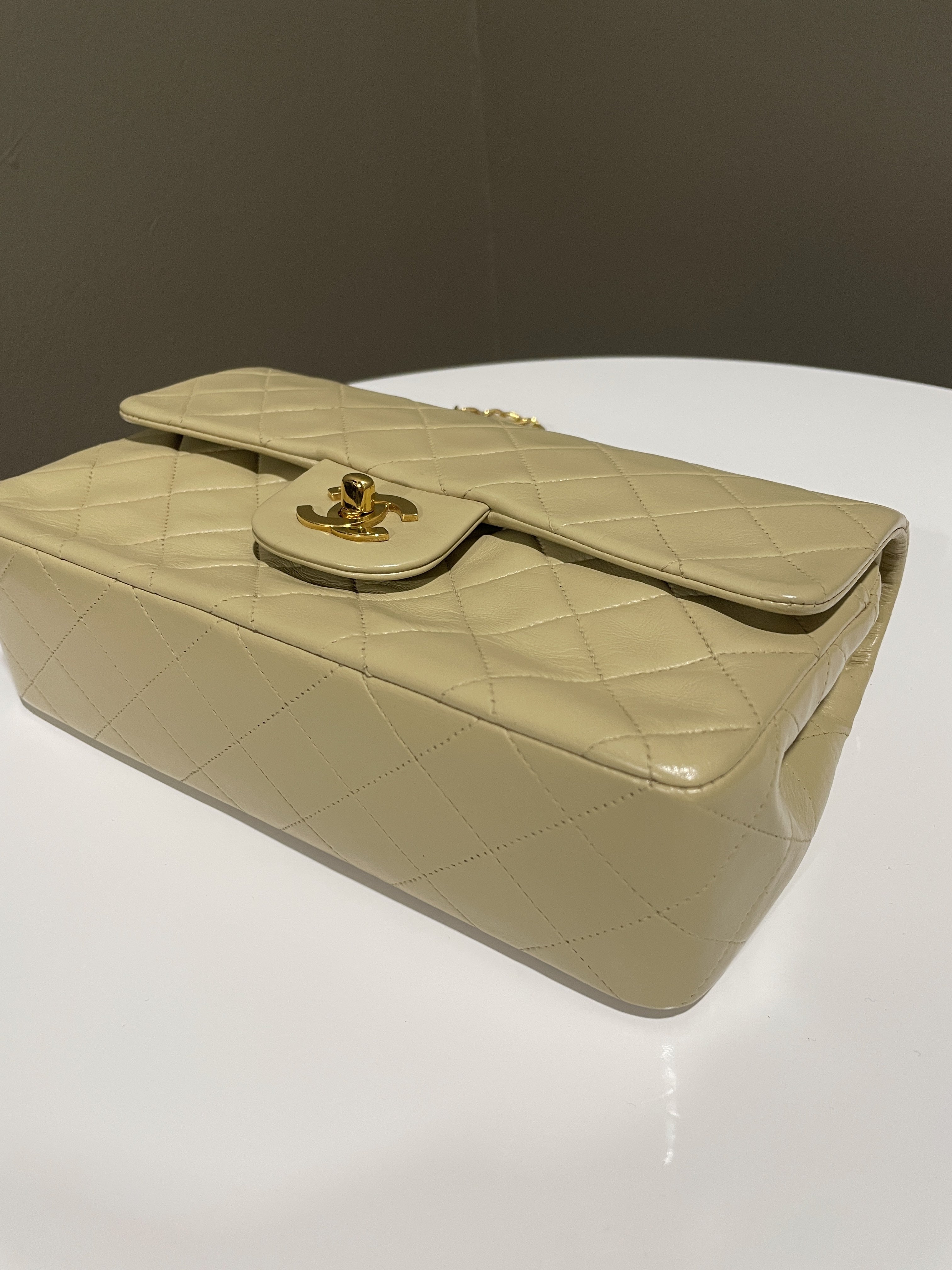 Chanel Vintage Classic Quilted Small Double Flap Beige Lambskin