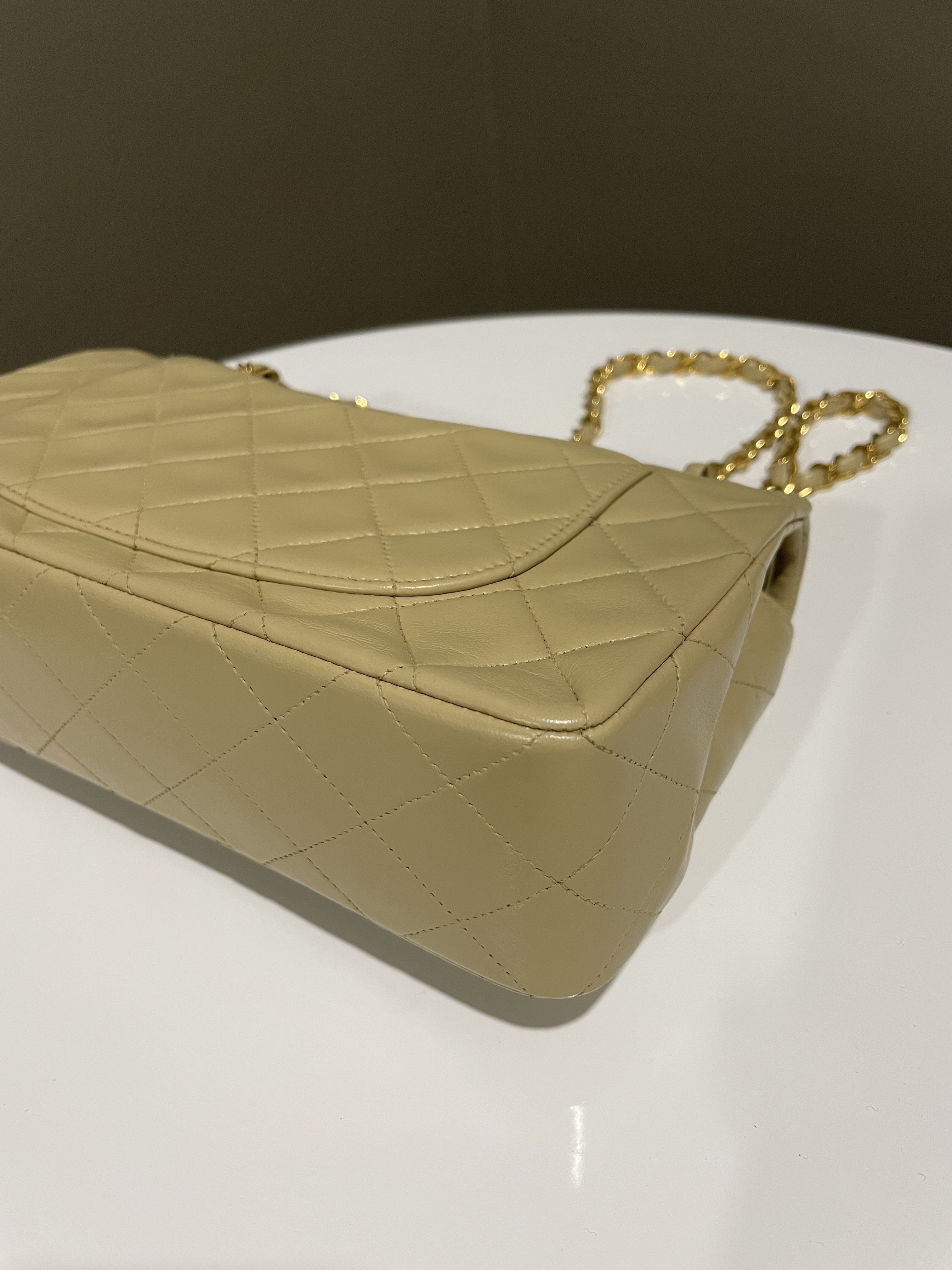 Chanel Vintage Classic Quilted Small Double Flap Beige Lambskin