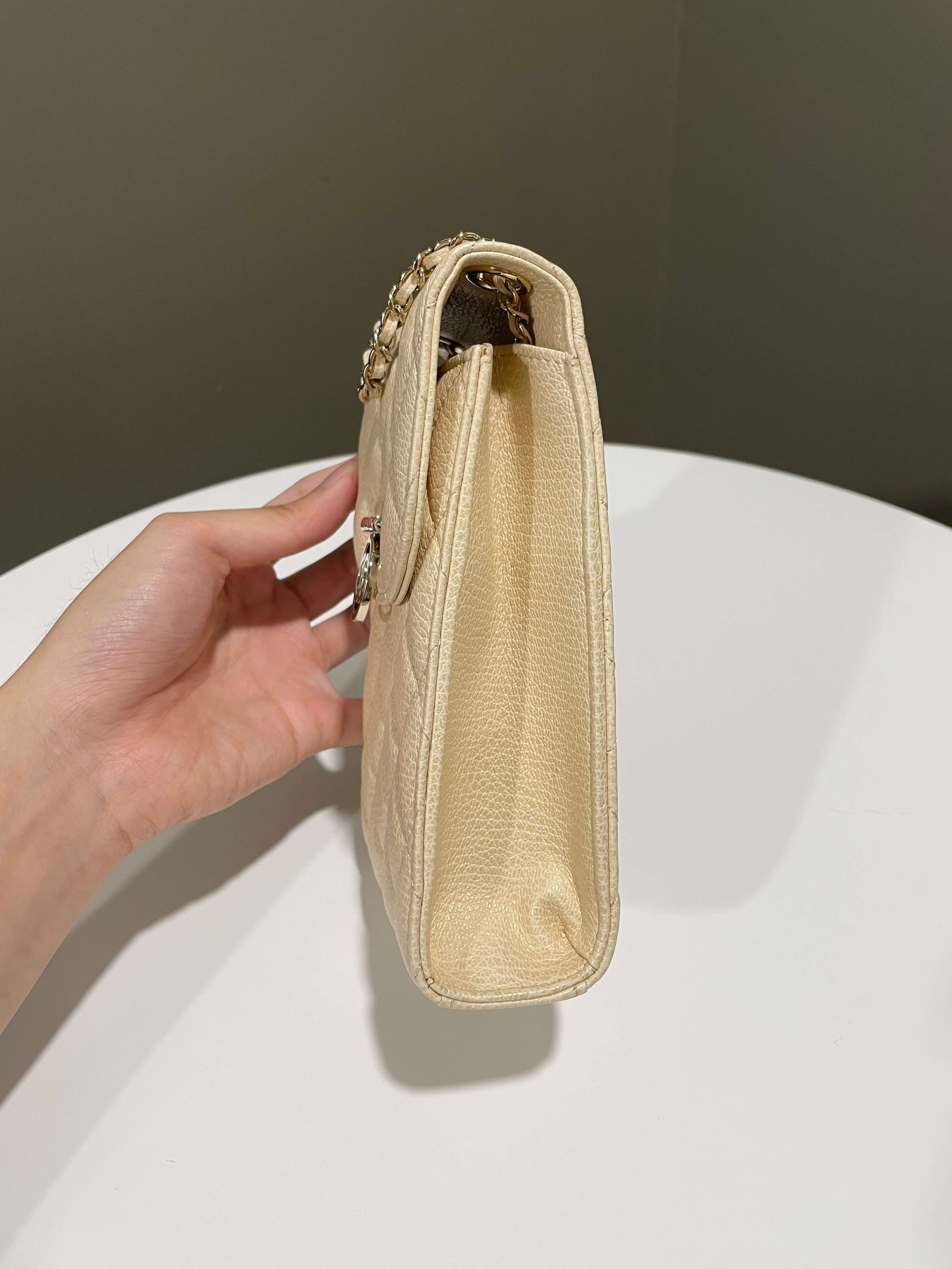 Chanel Quilted Cc Vertical Phone Clutch On Chain Iridescent Champagne Caviar