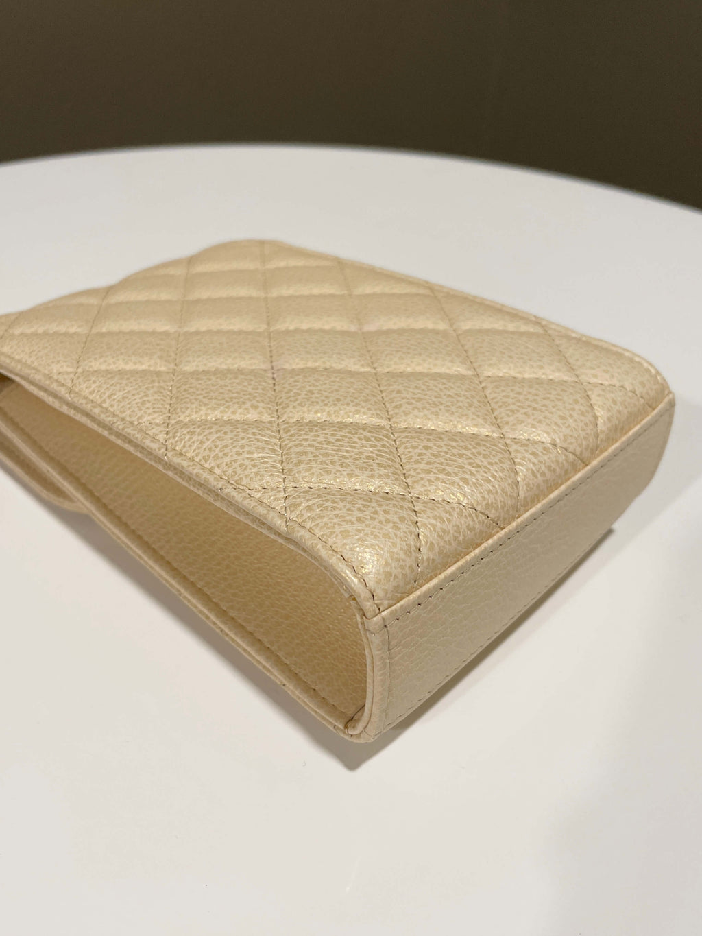 Chanel Quilted Cc Vertical Phone Clutch On Chain Iridescent Champagne Caviar