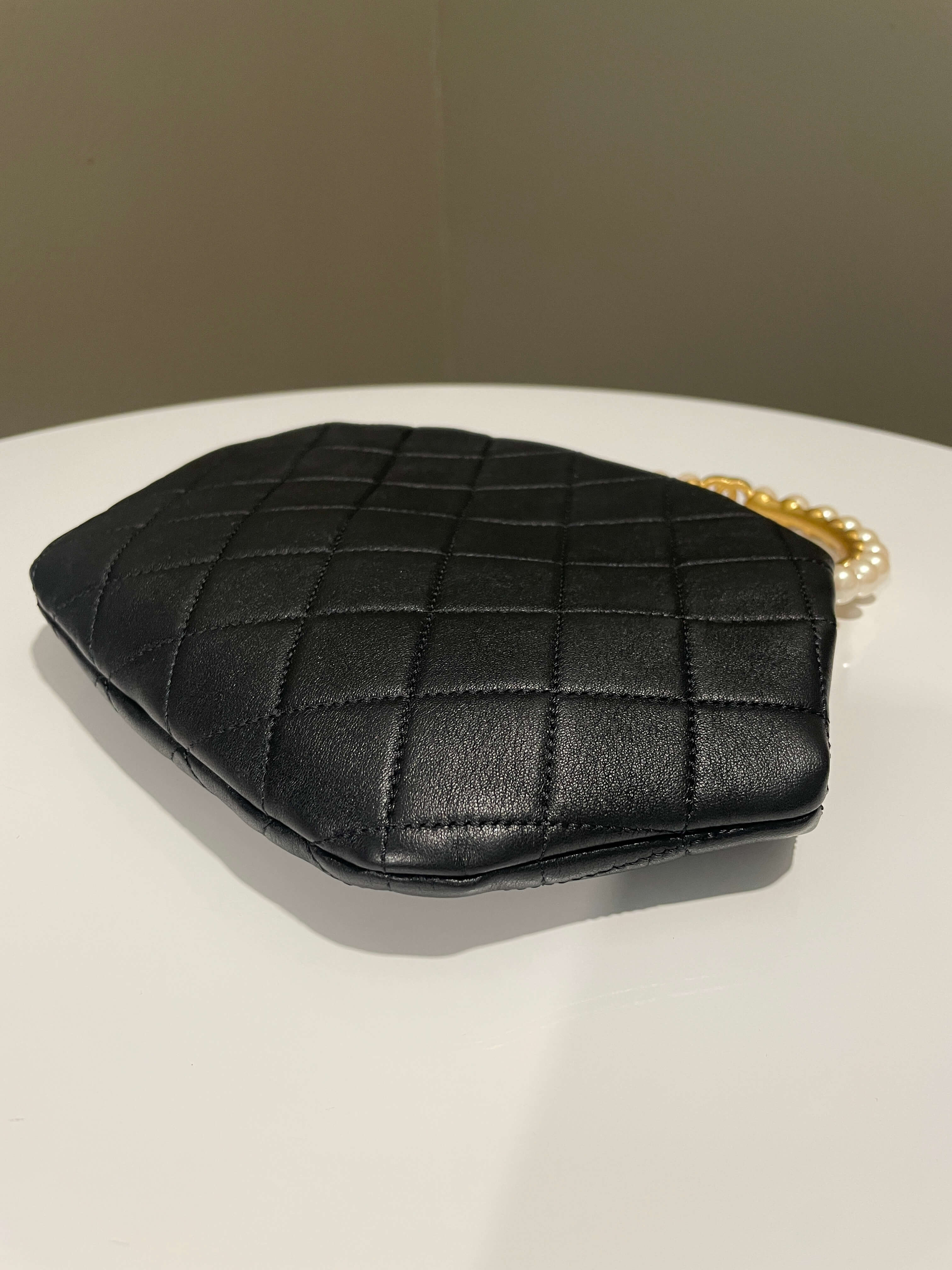 Chanel Quilted Cc Pearl Crown Clutch Bag Black Lambskin