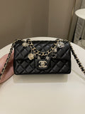 Chanel Quilted Mini Coco Charms Rectangular Flap Black Lambskin