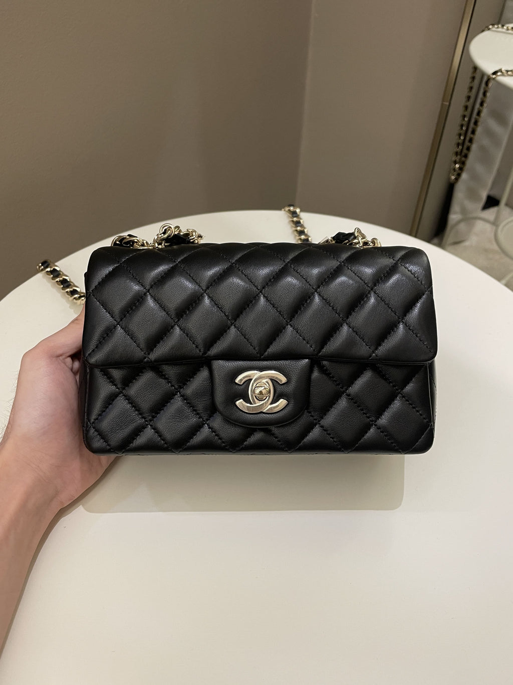 Chanel Quilted Mini Coco Charms Rectangular Flap Black Lambskin