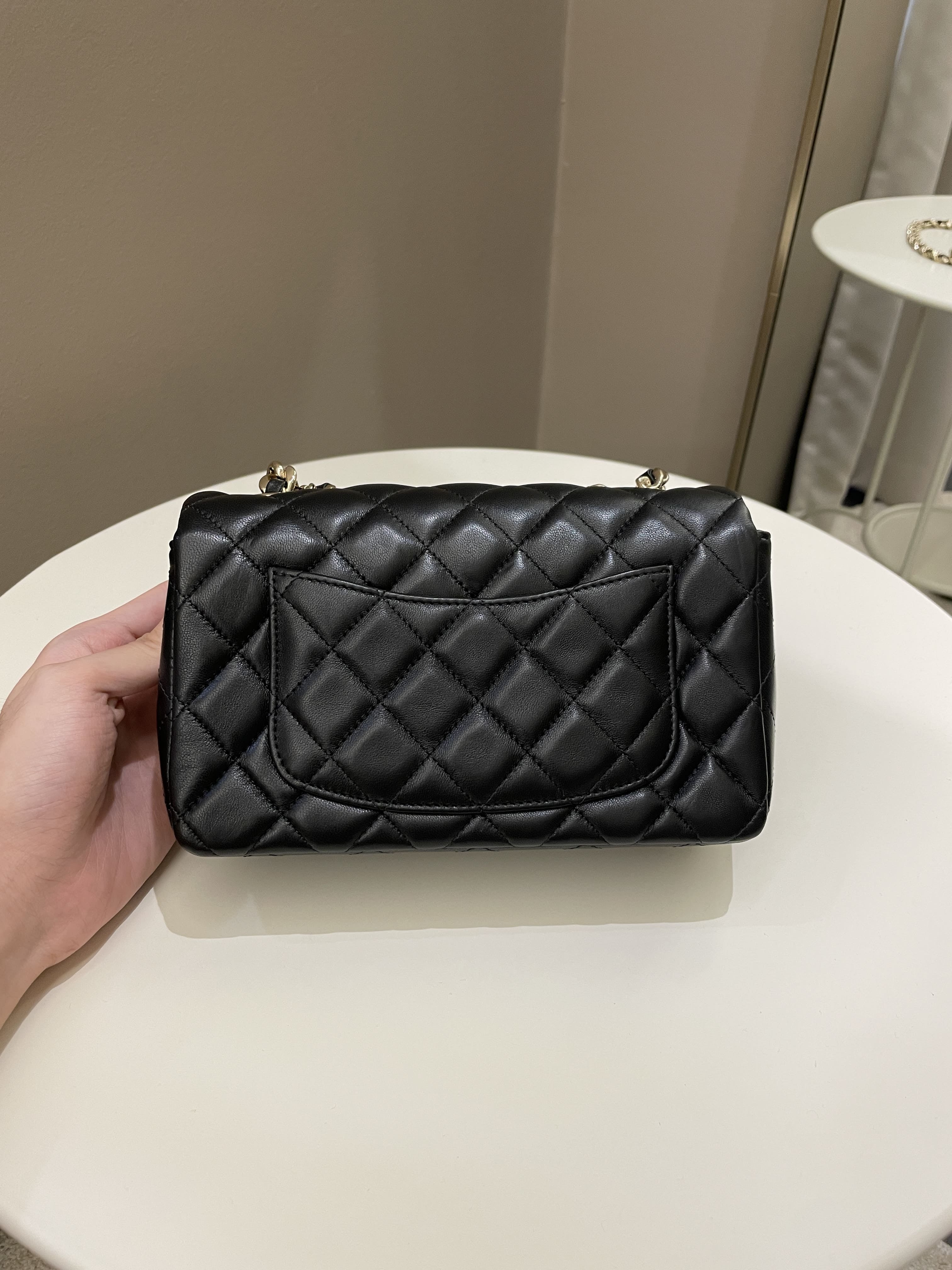Chanel Quilted Mini Coco Charms Rectangular Flap Black Lambskin