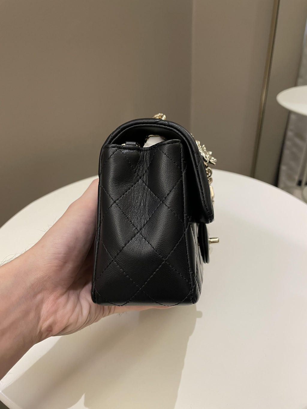 Chanel Quilted Mini Coco Charms Rectangular Flap Black Lambskin