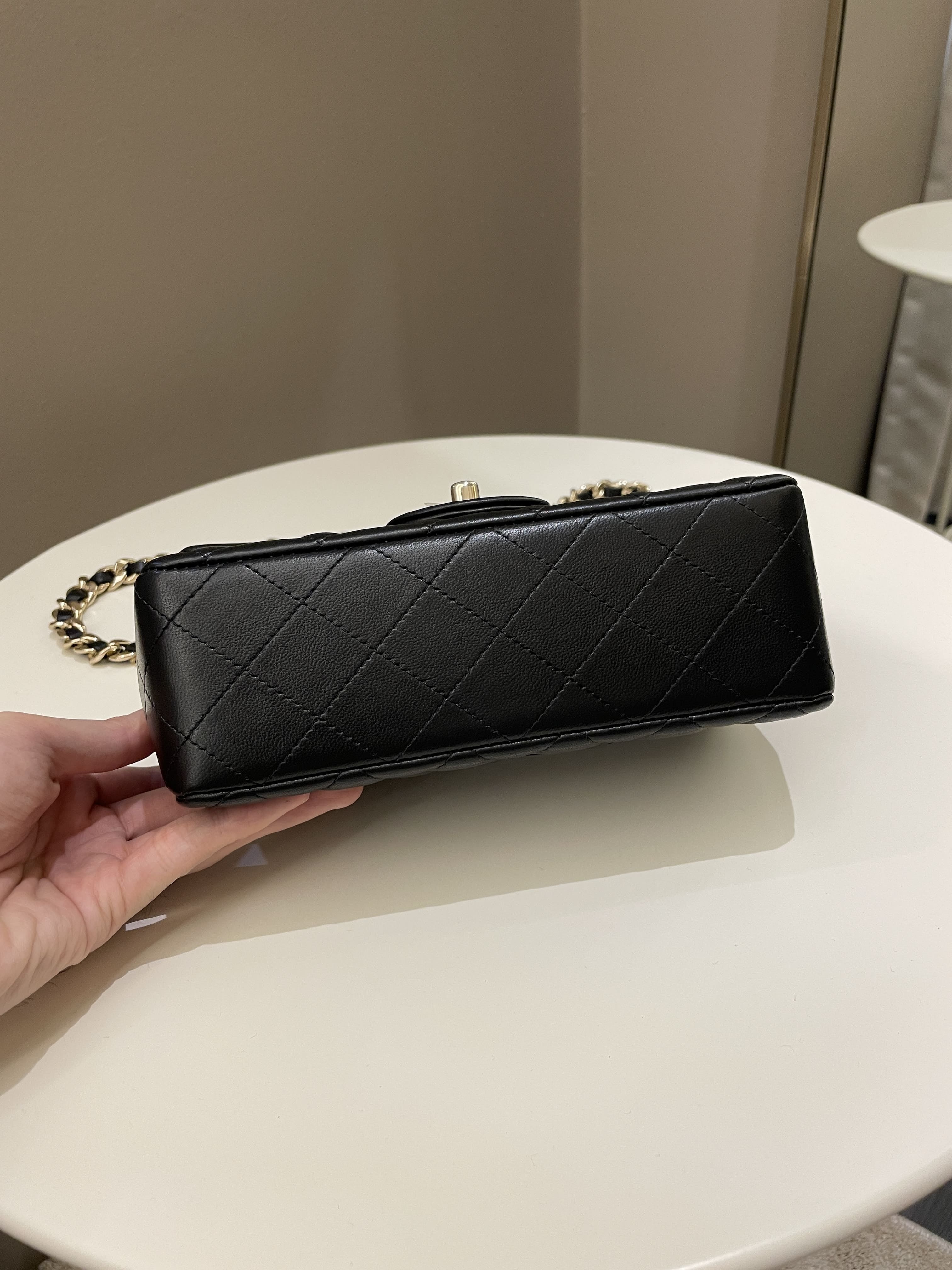 Chanel Quilted Mini Coco Charms Rectangular Flap Black Lambskin