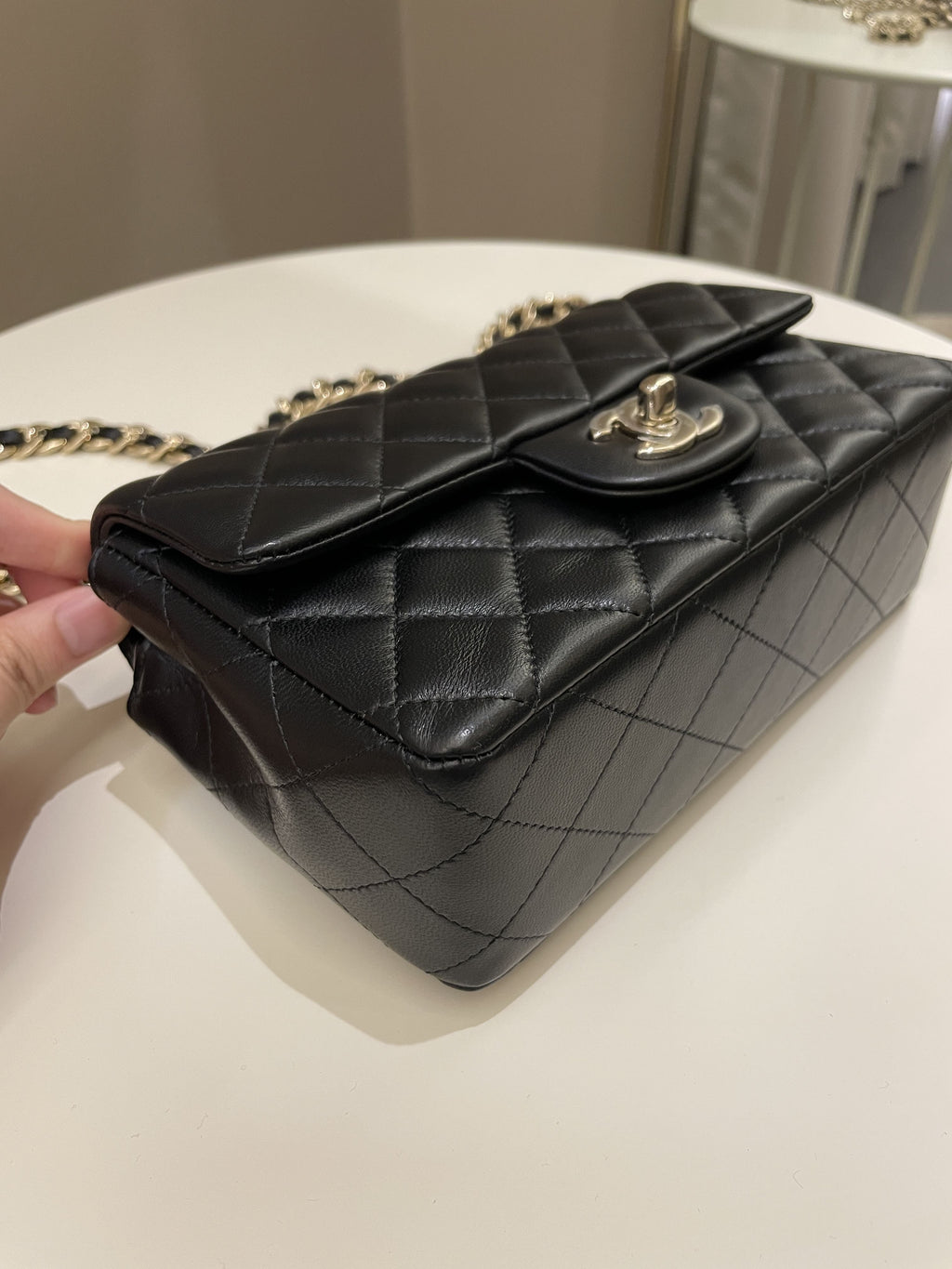 Chanel Quilted Mini Coco Charms Rectangular Flap Black Lambskin