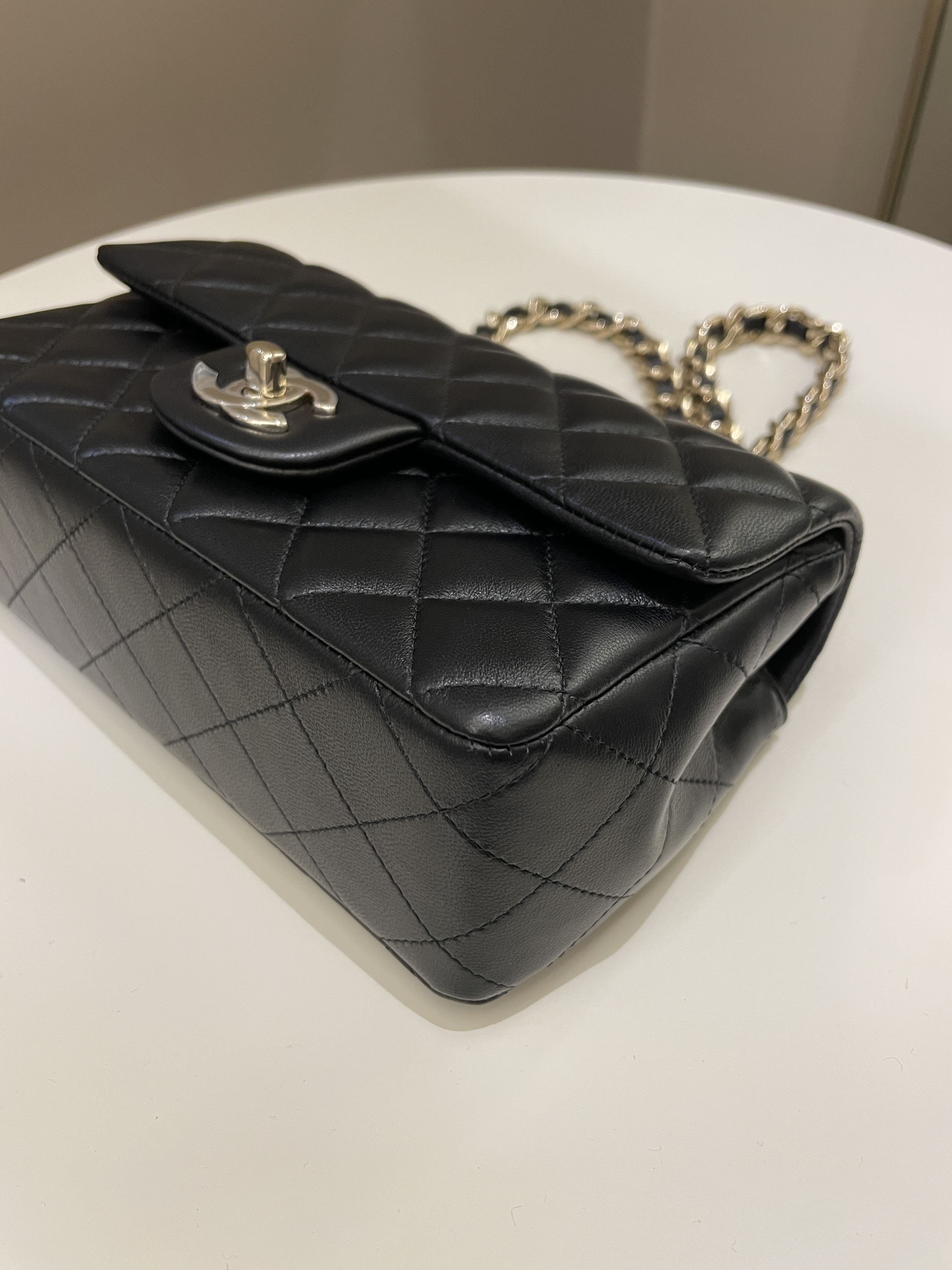 Chanel Quilted Mini Coco Charms Rectangular Flap Black Lambskin