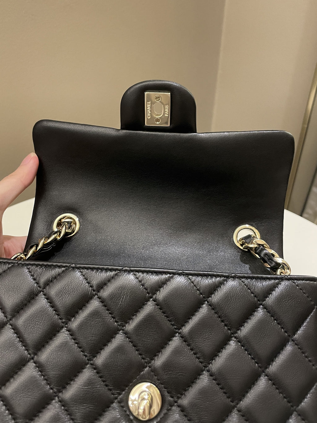 Chanel Quilted Mini Coco Charms Rectangular Flap Black Lambskin