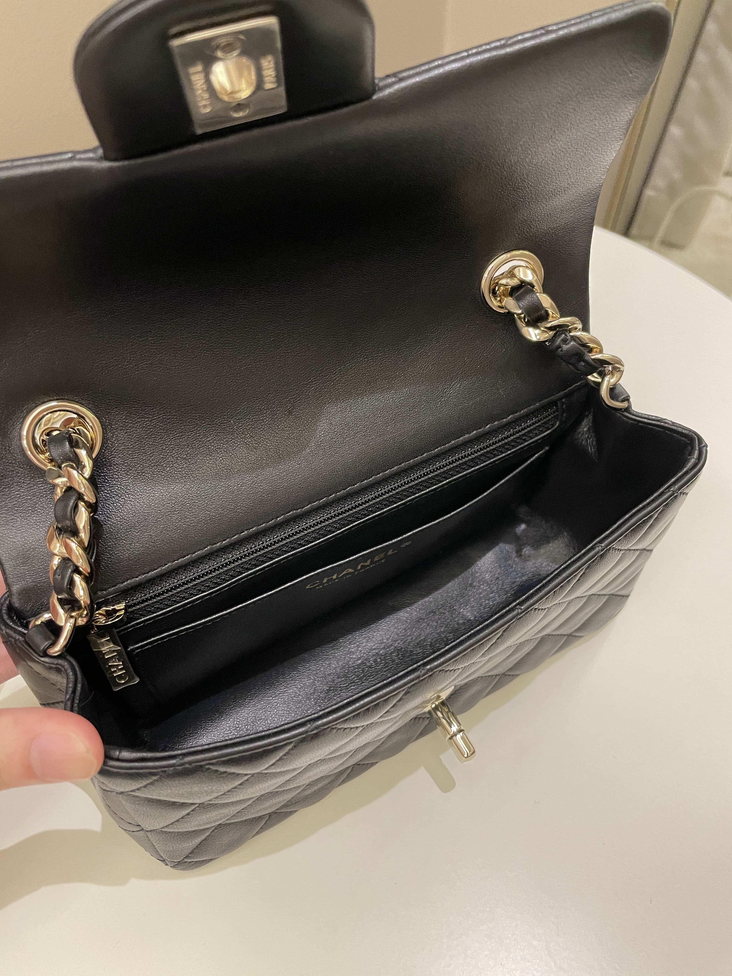 Chanel Quilted Mini Coco Charms Rectangular Flap Black Lambskin