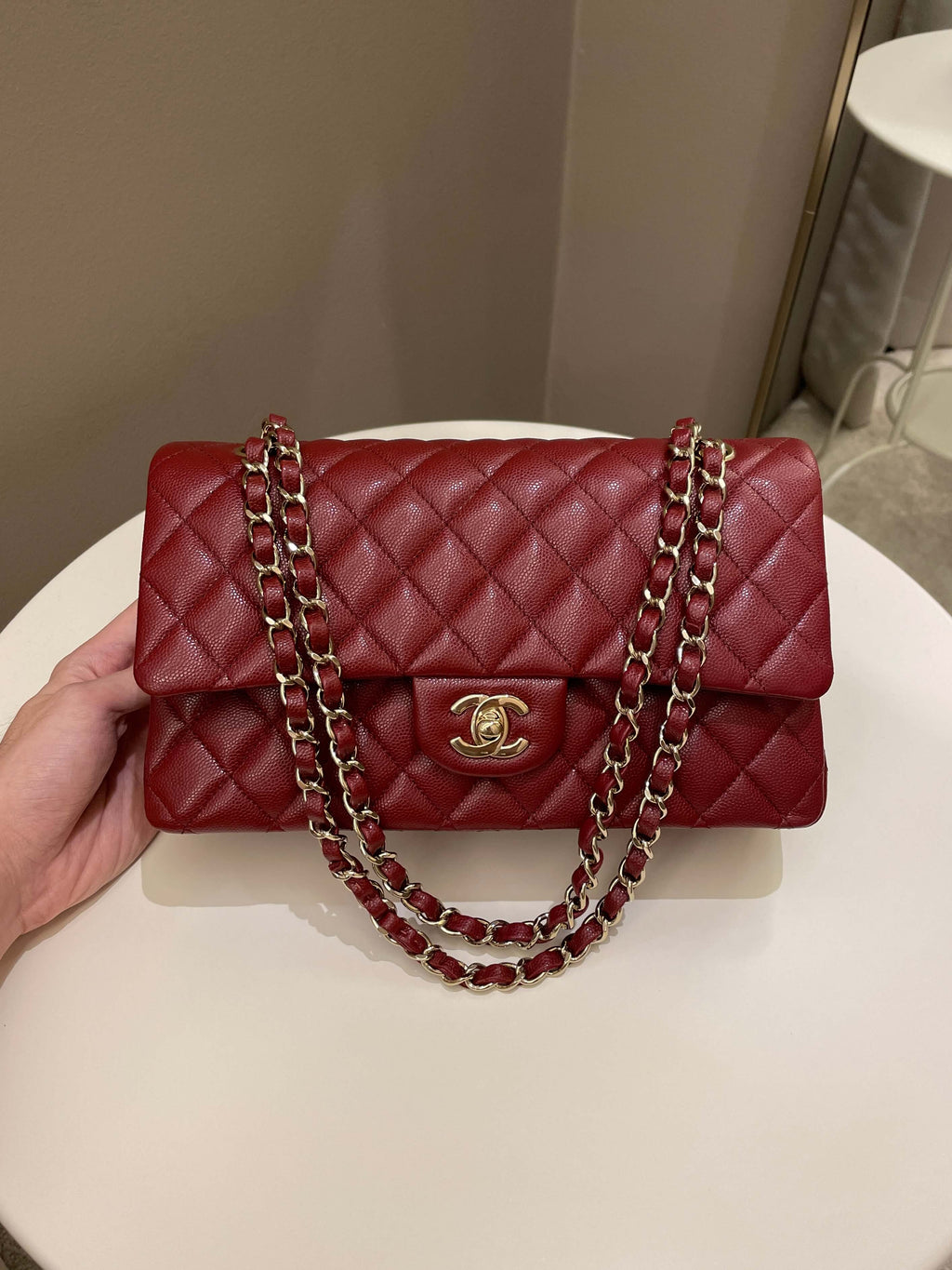 Chanel 19B Classic Medium Double Flap Burgundy Wine Caviar