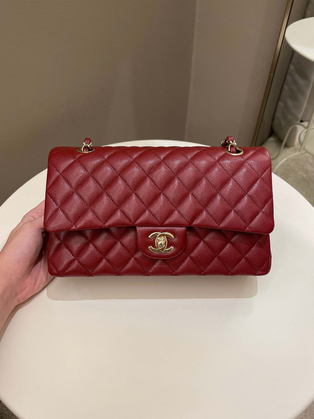 Chanel 19B Classic Medium Double Flap Burgundy Wine Caviar