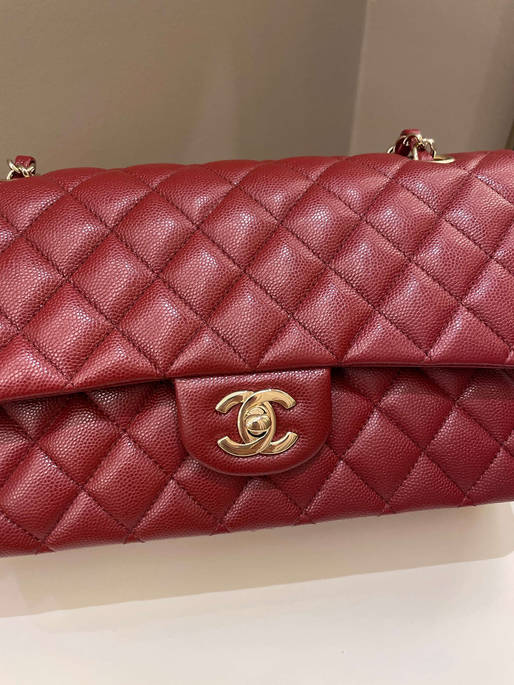 Chanel 19B Classic Medium Double Flap Burgundy Wine Caviar