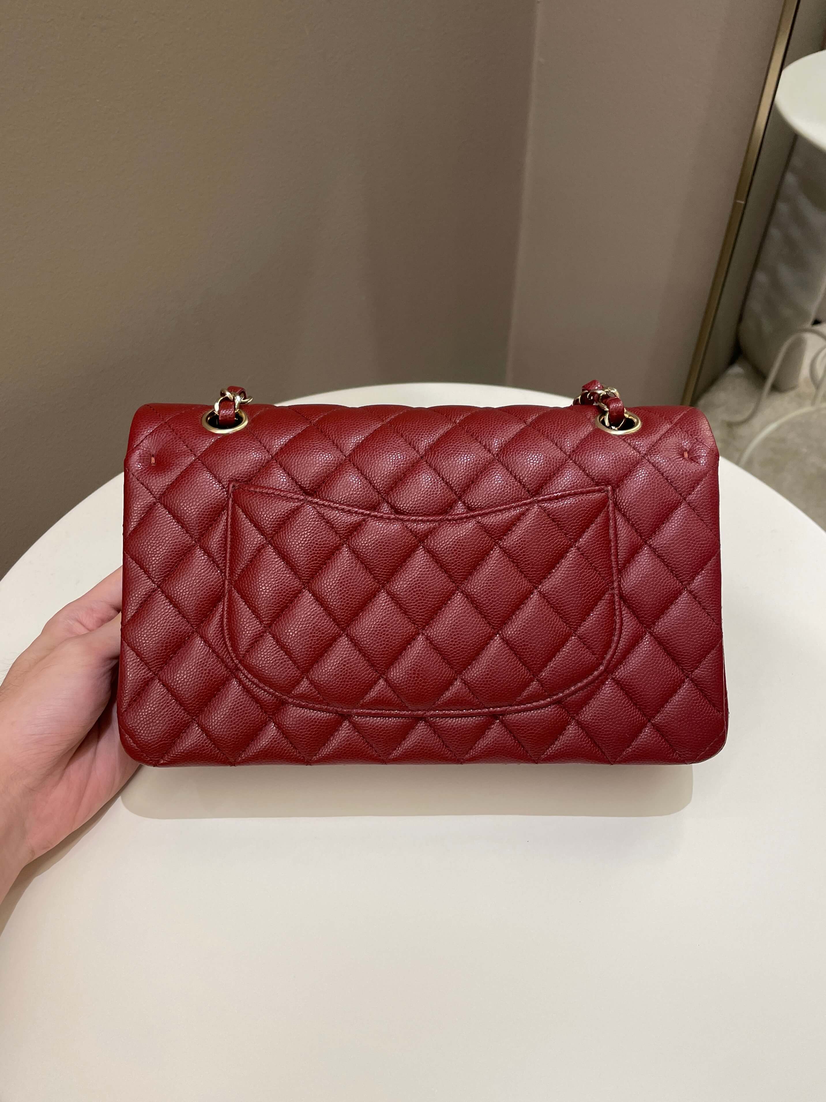 Chanel 19B Classic Medium Double Flap Burgundy Wine Caviar