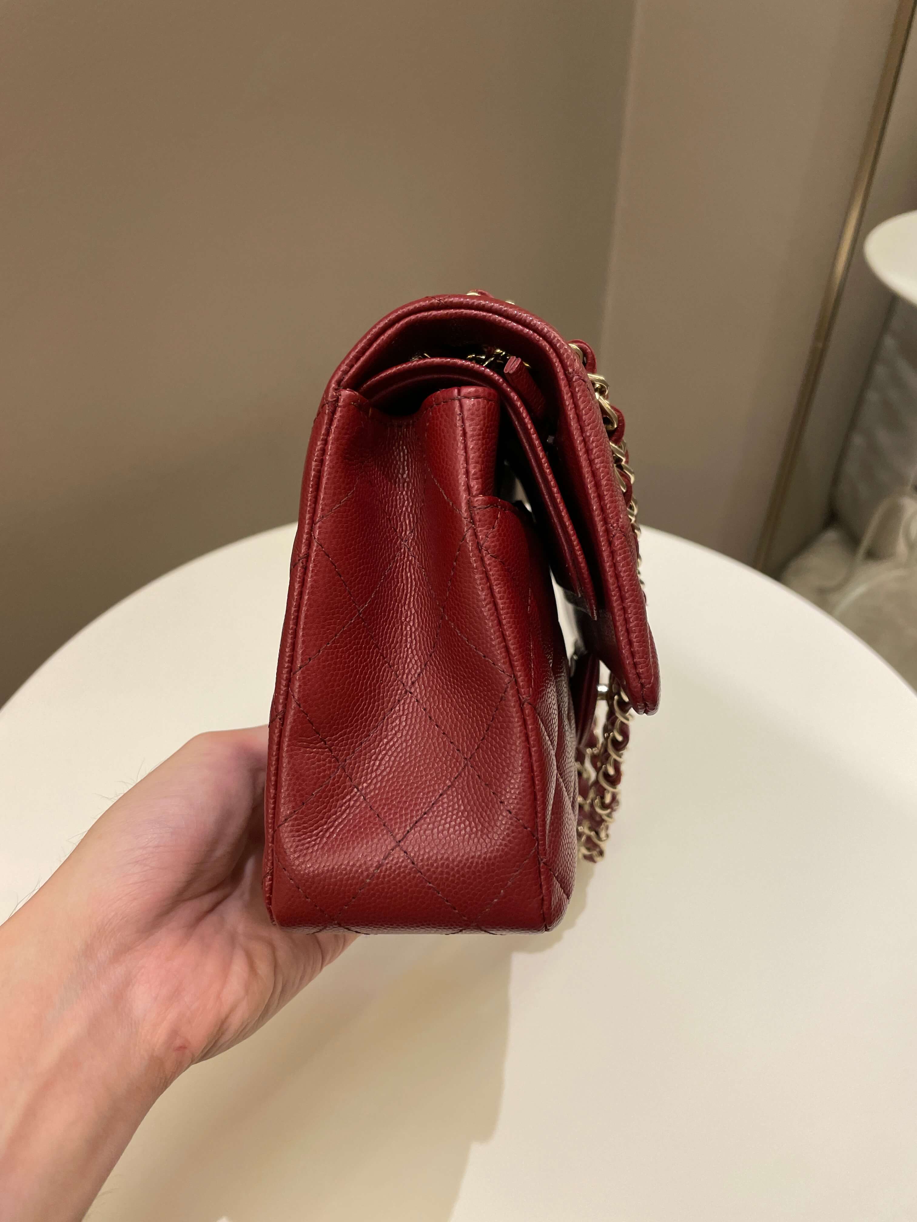 Chanel 19B Classic Medium Double Flap Burgundy Wine Caviar