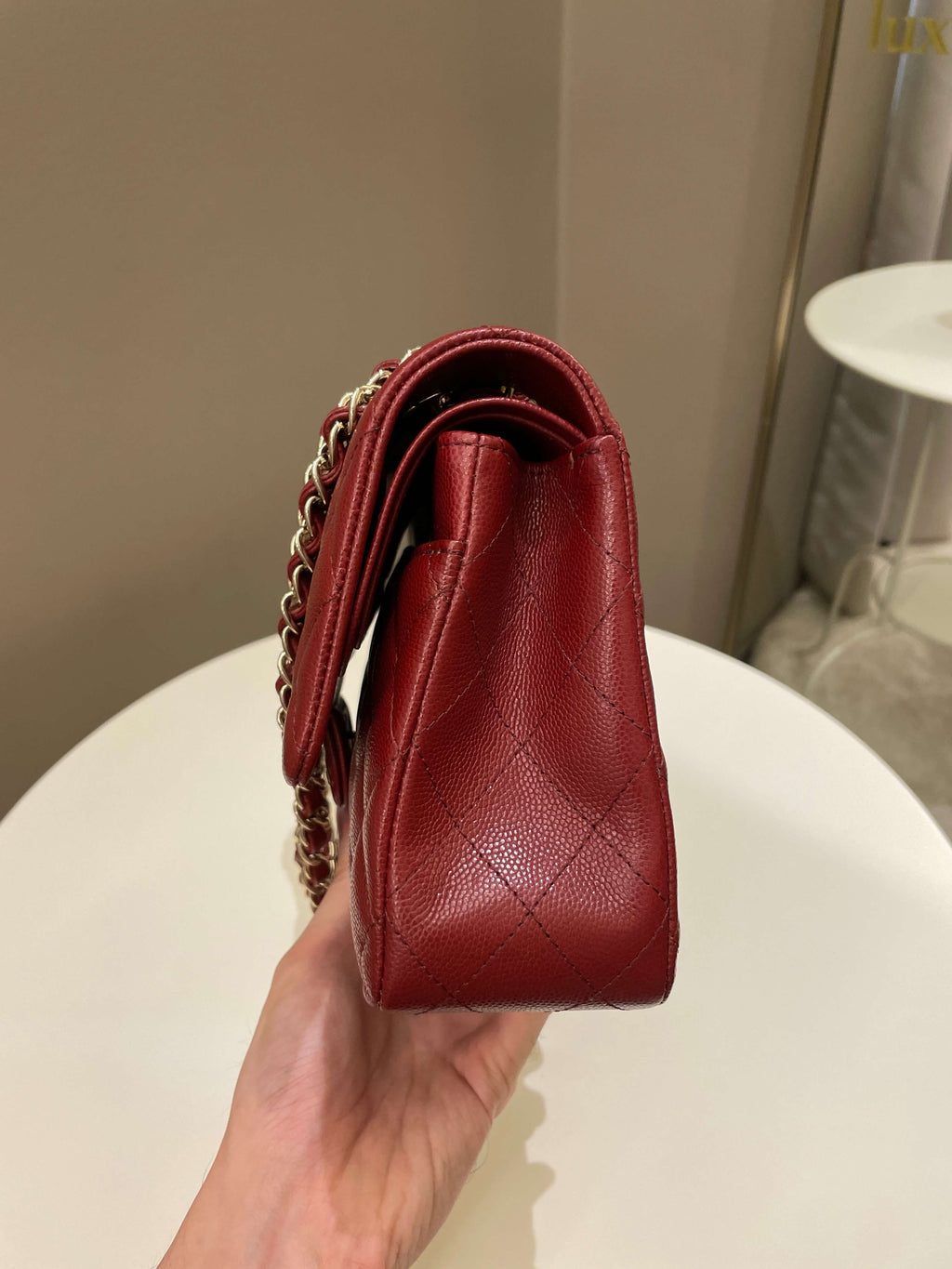 Chanel 19B Classic Medium Double Flap Burgundy Wine Caviar