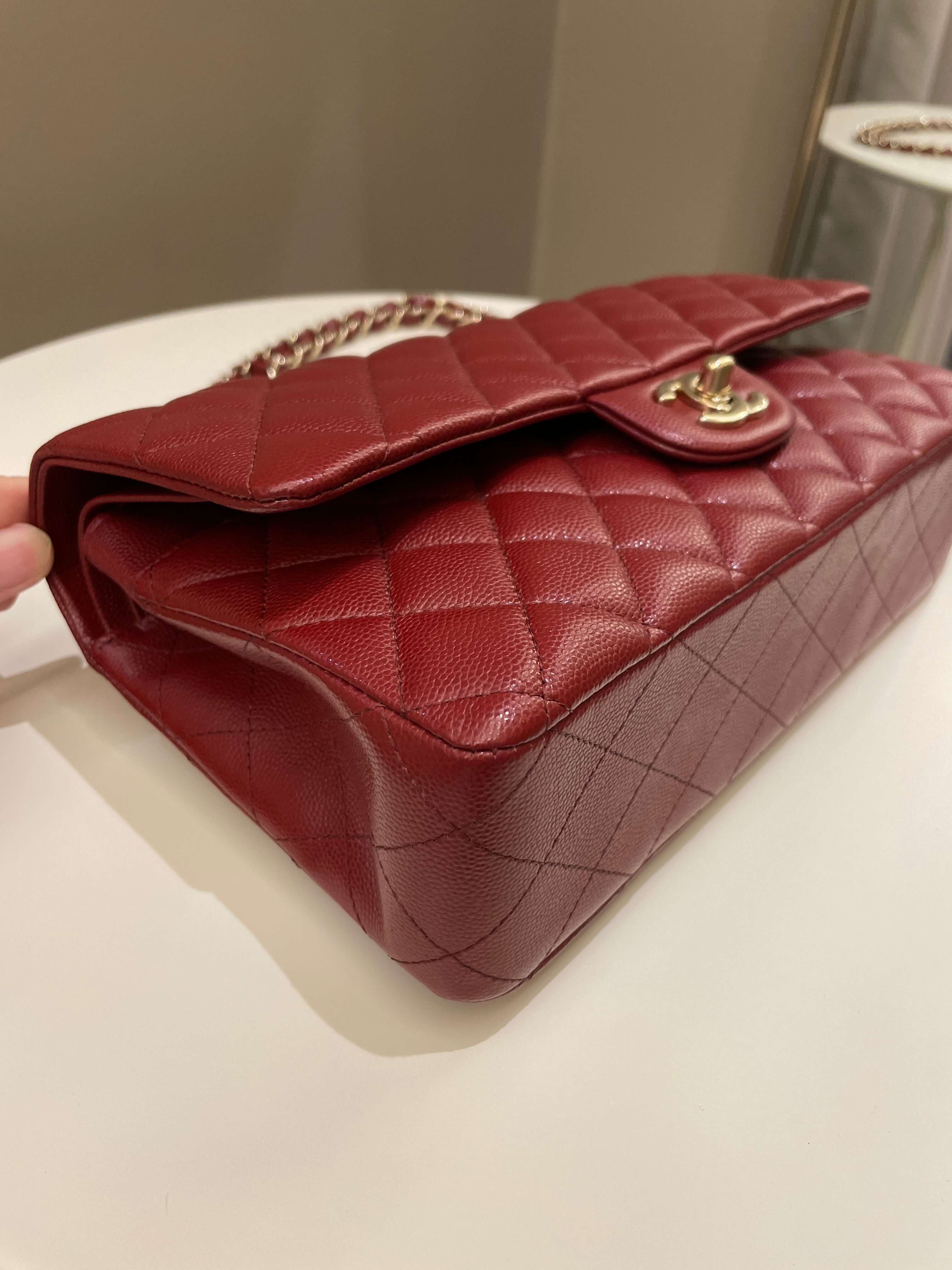 Chanel 19B Classic Medium Double Flap Burgundy Wine Caviar