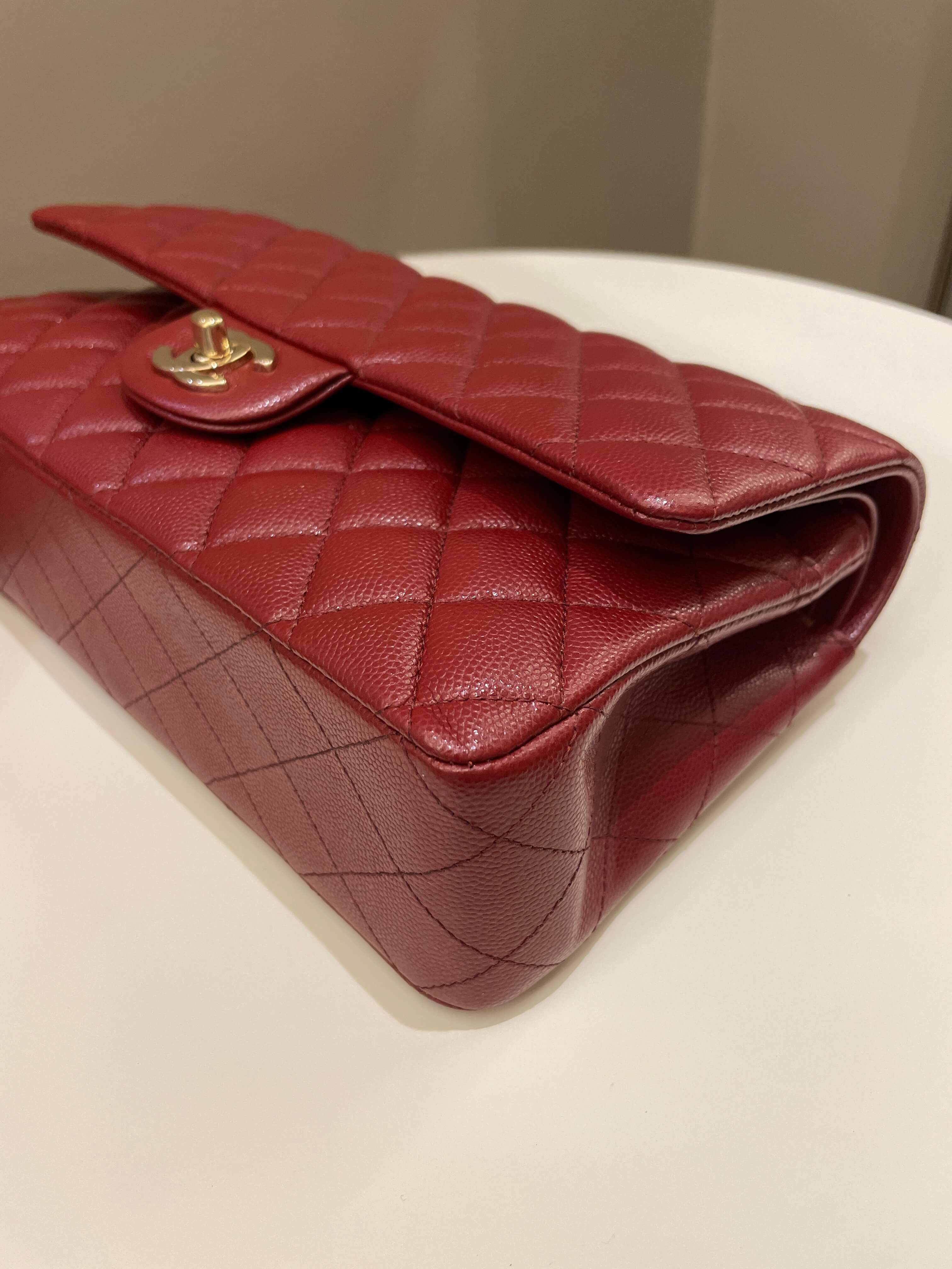 Chanel 19B Classic Medium Double Flap Burgundy Wine Caviar