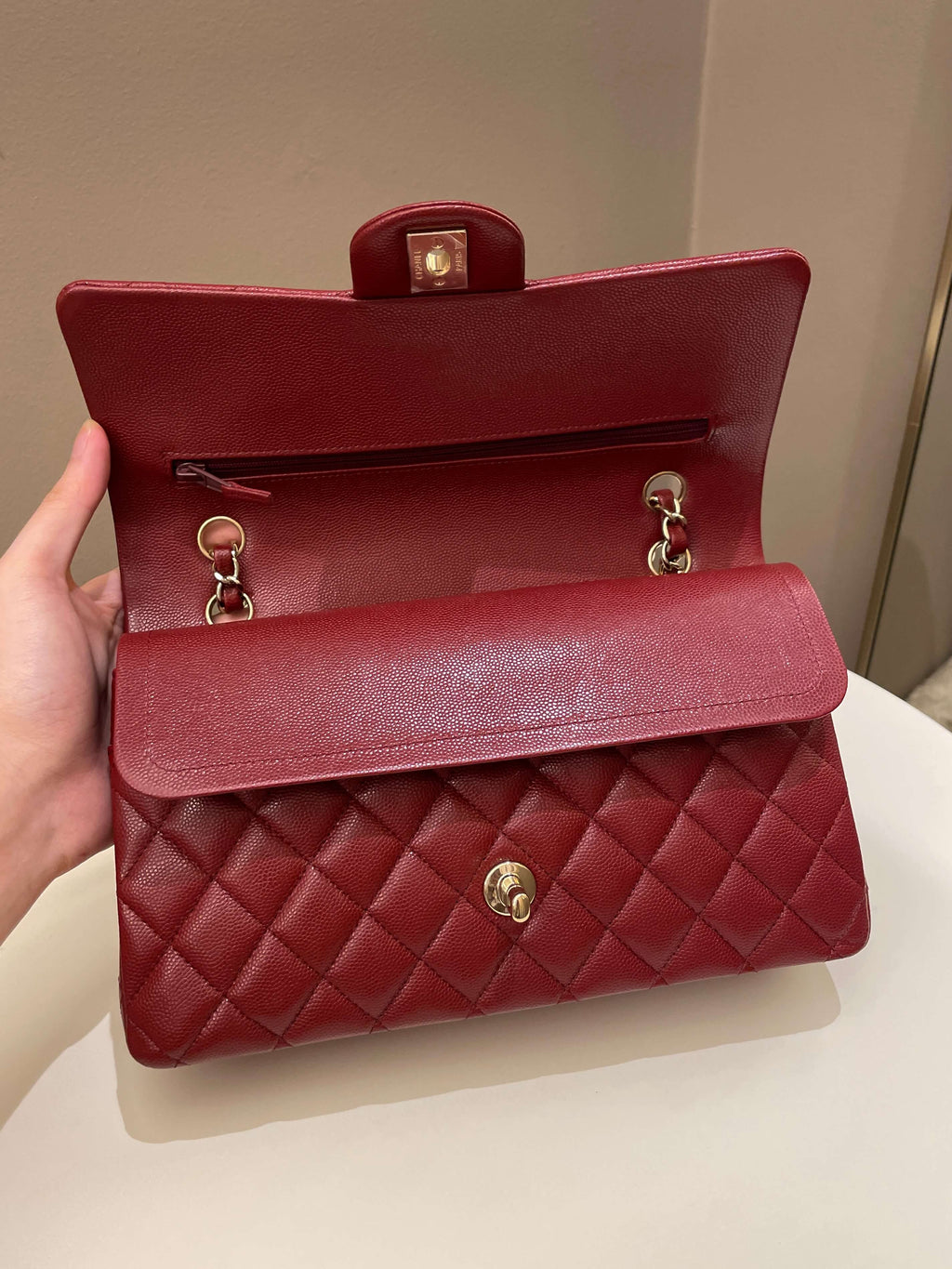 Chanel 19B Classic Medium Double Flap Burgundy Wine Caviar