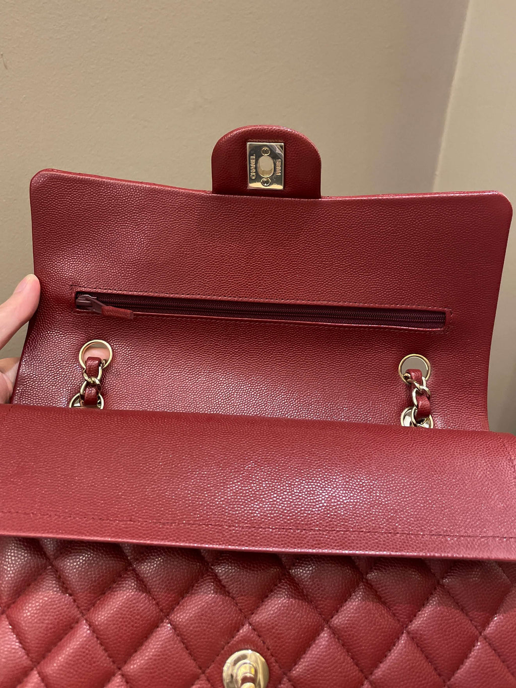 Chanel 19B Classic Medium Double Flap Burgundy Wine Caviar
