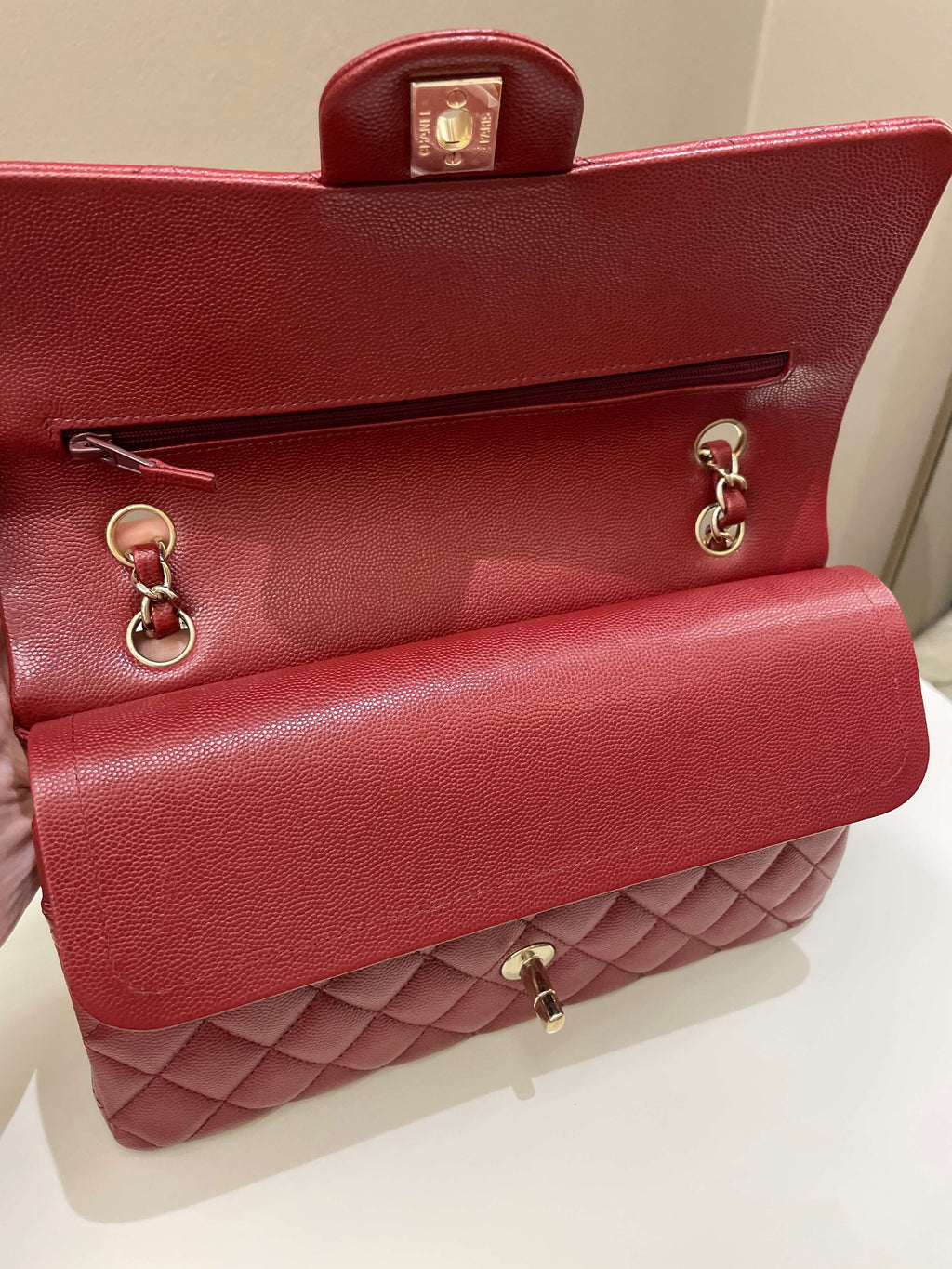 Chanel 19B Classic Medium Double Flap Burgundy Wine Caviar