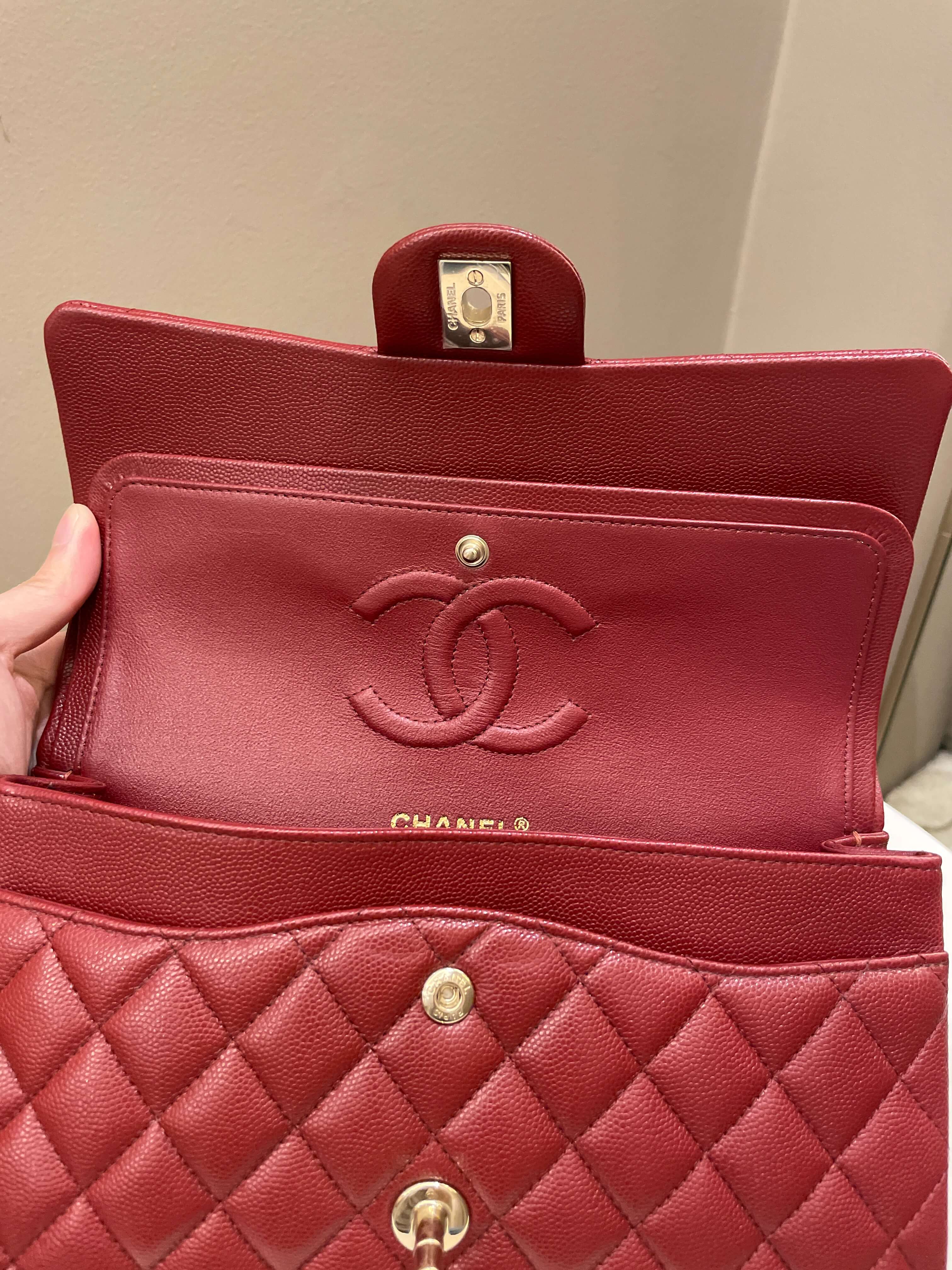 Chanel 19B Classic Medium Double Flap Burgundy Wine Caviar