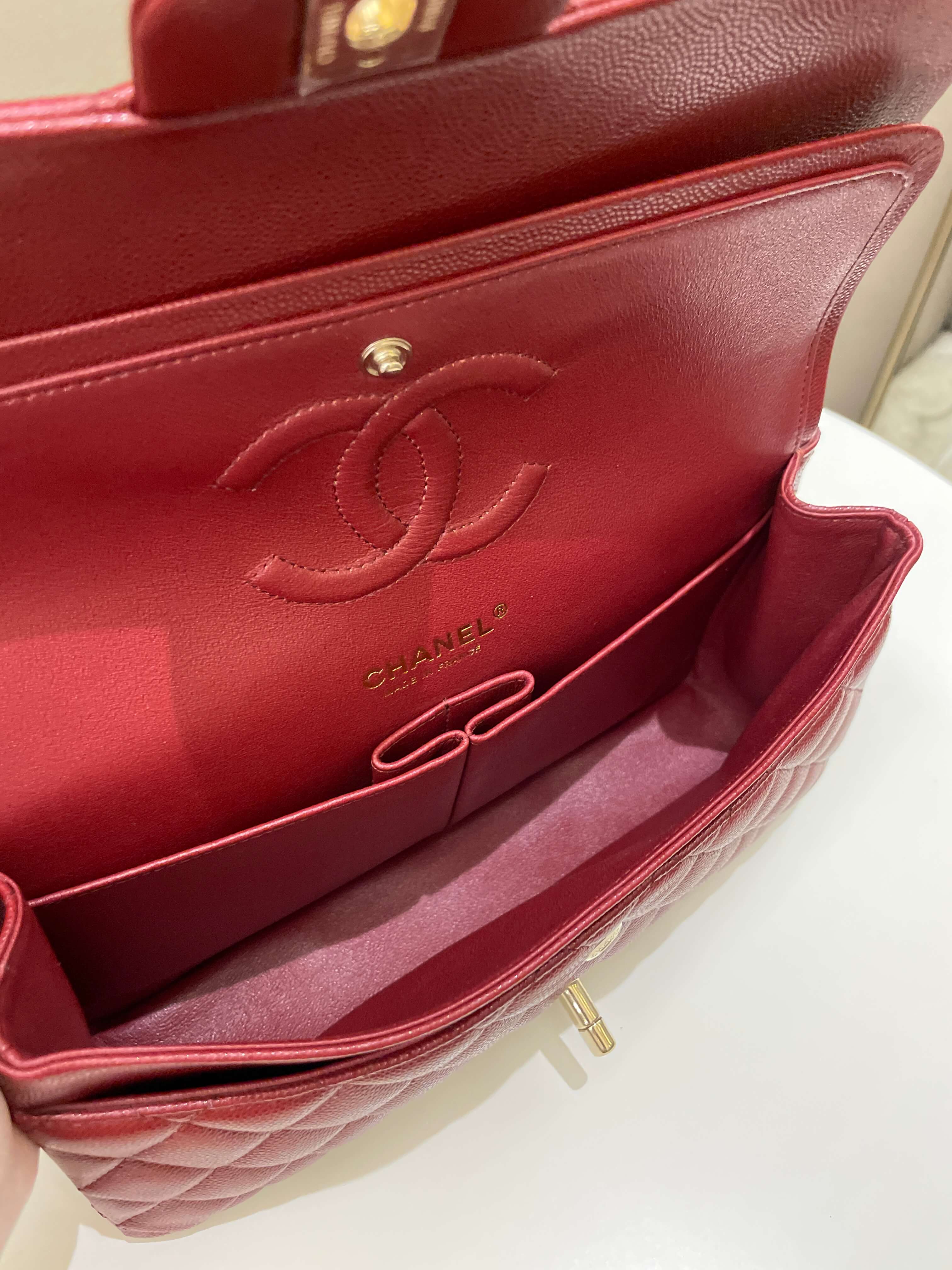 Chanel 19B Classic Medium Double Flap Burgundy Wine Caviar