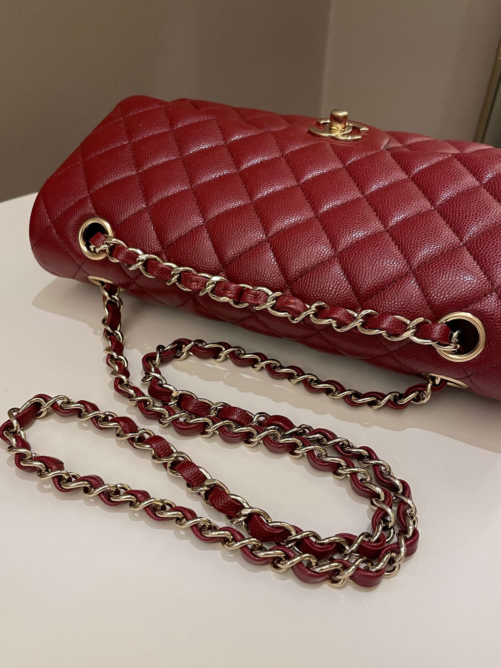 Chanel 19B Classic Medium Double Flap Burgundy Wine Caviar