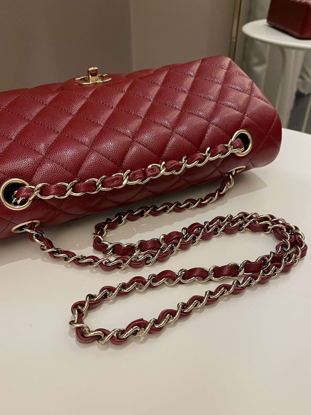 Chanel 19B Classic Medium Double Flap Burgundy Wine Caviar