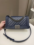 Chanel Quilted Boy Old Medium Navy Caviar