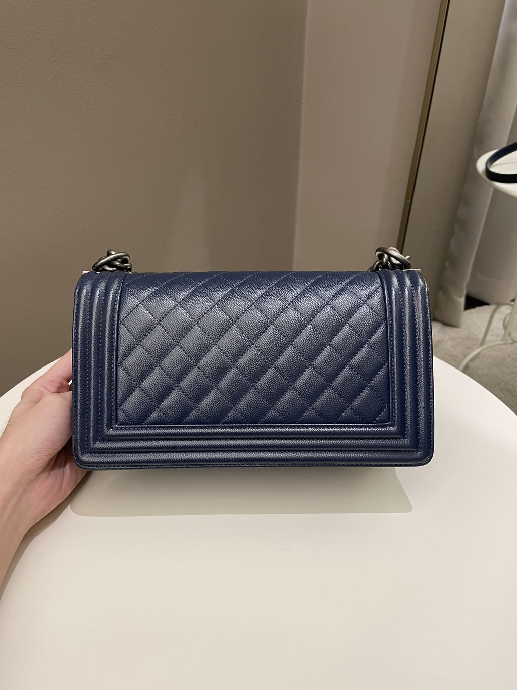 Chanel Quilted Boy Old Medium Navy Caviar
