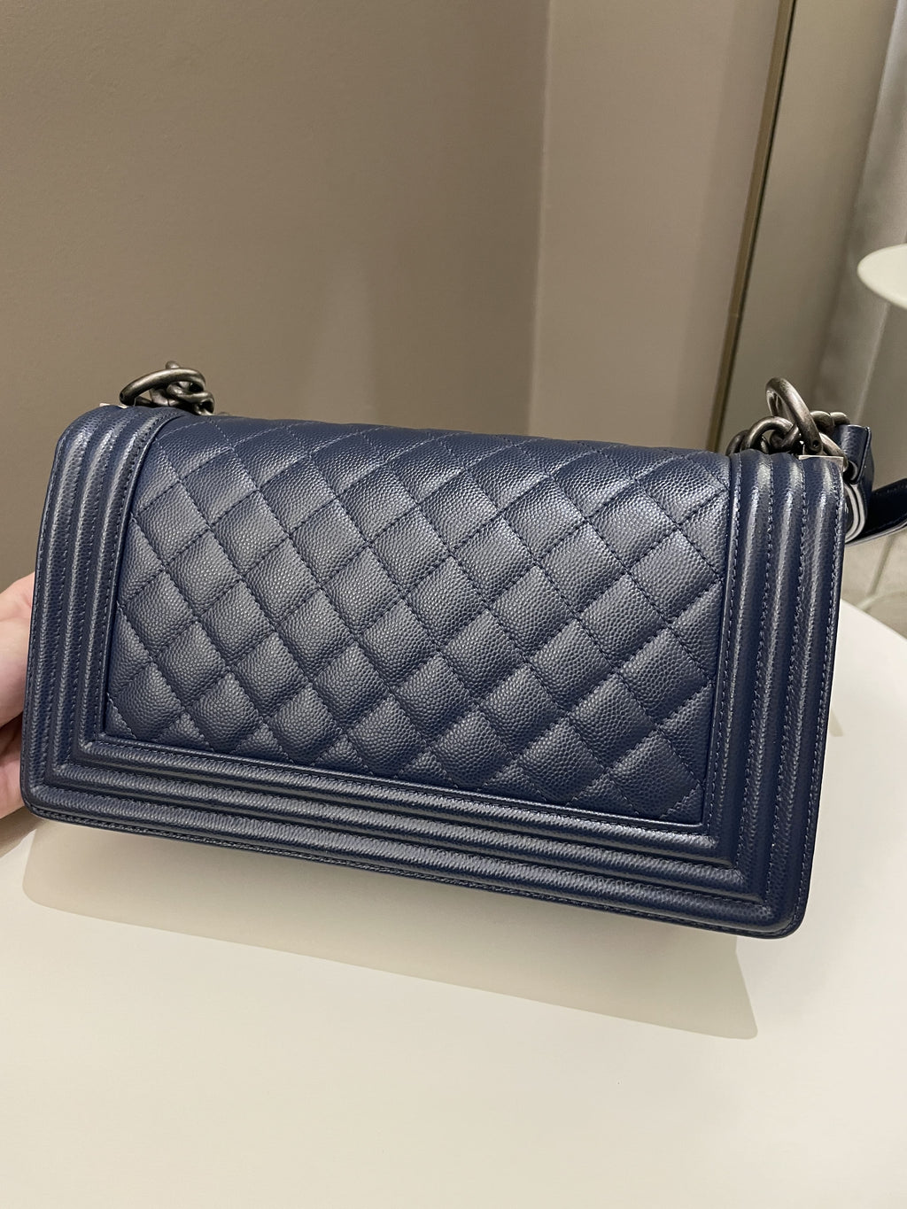 Chanel Quilted Boy Old Medium Navy Caviar