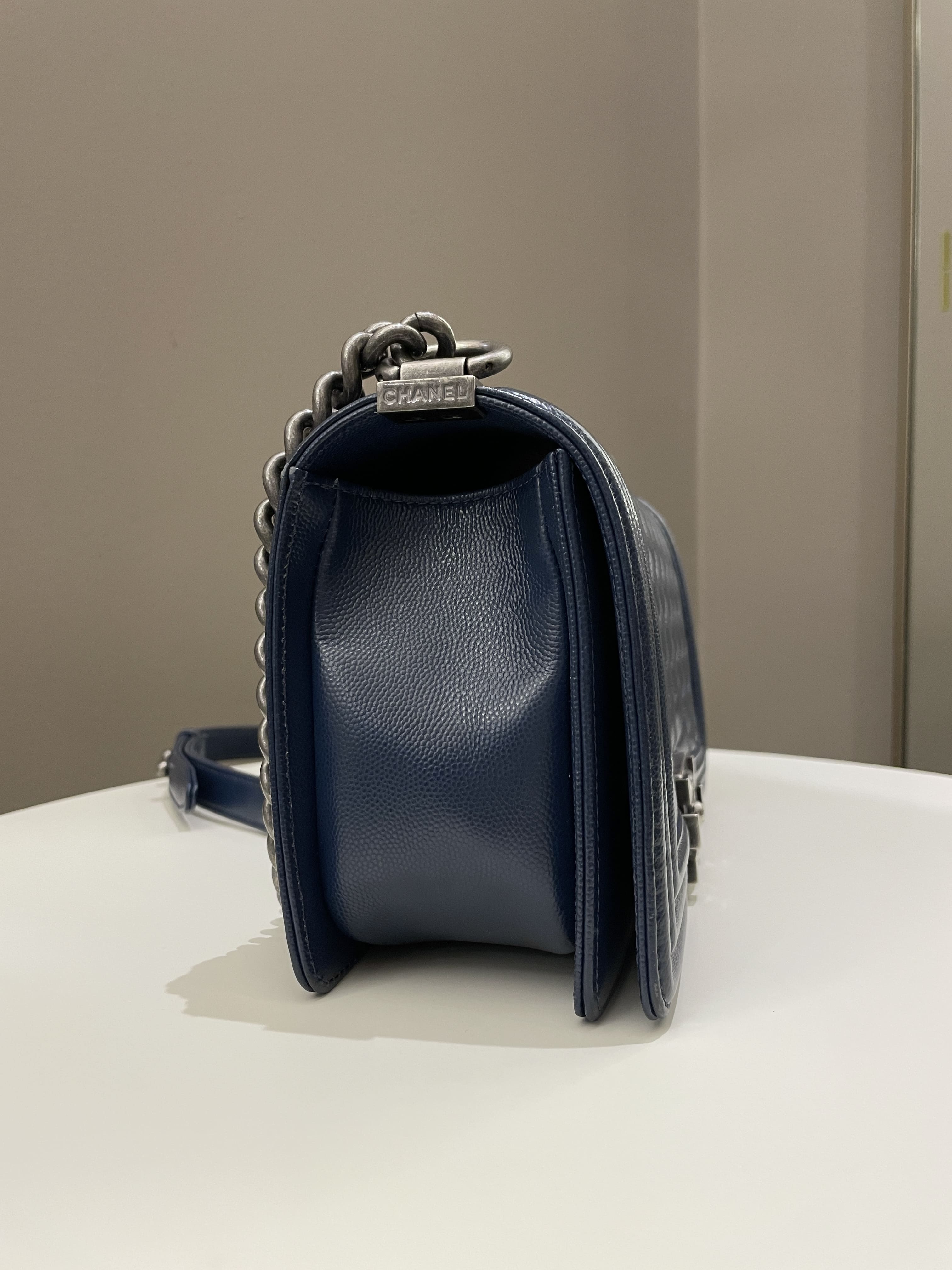 Chanel Quilted Boy Old Medium Navy Caviar