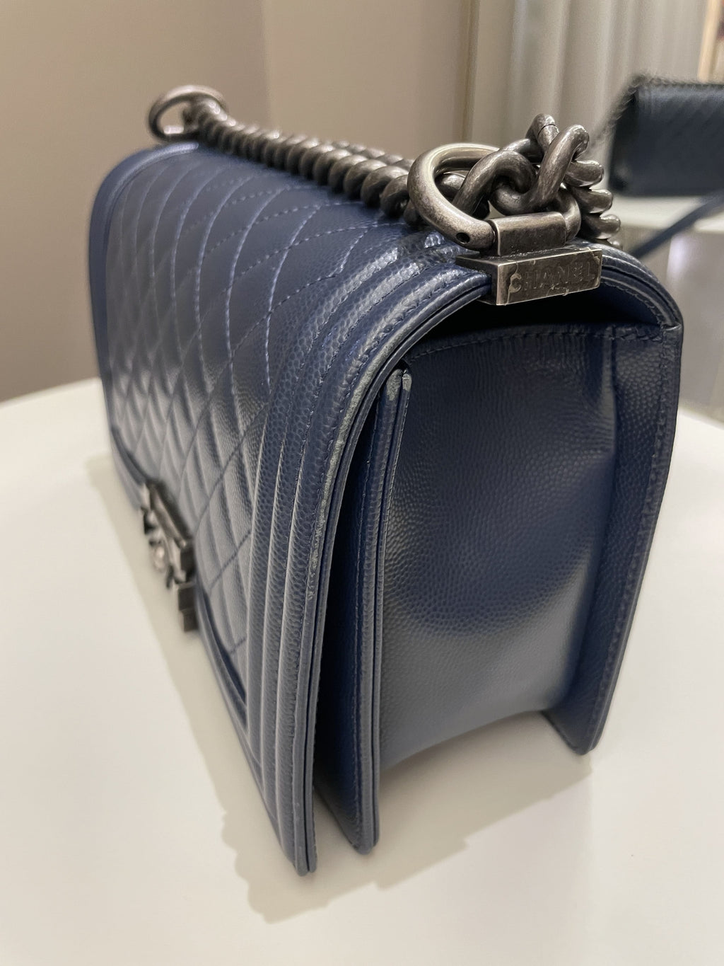 Chanel Quilted Boy Old Medium Navy Caviar