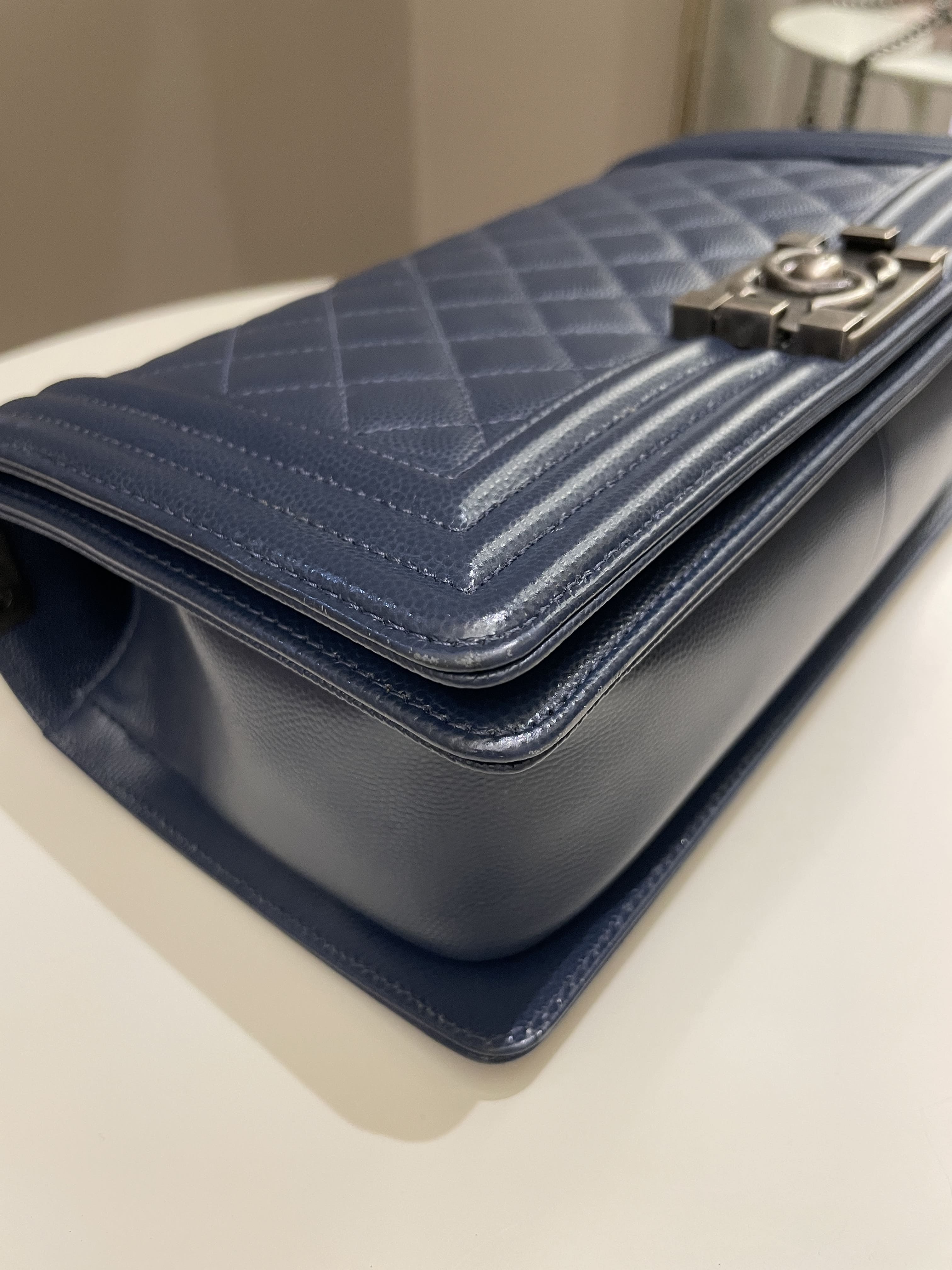 Chanel Quilted Boy Old Medium Navy Caviar